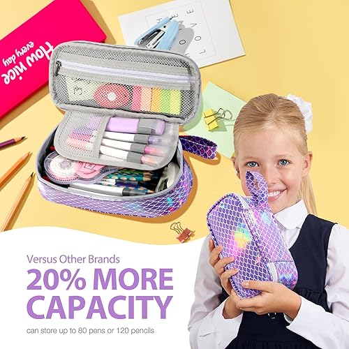 Miniatura 68 de Jcocylse Estuche para Lápices de Gran Capacidad, Bolsa Portátil para Lápices, Suministros Escolares para Estudiantes Universitarios y Adultos (Azul