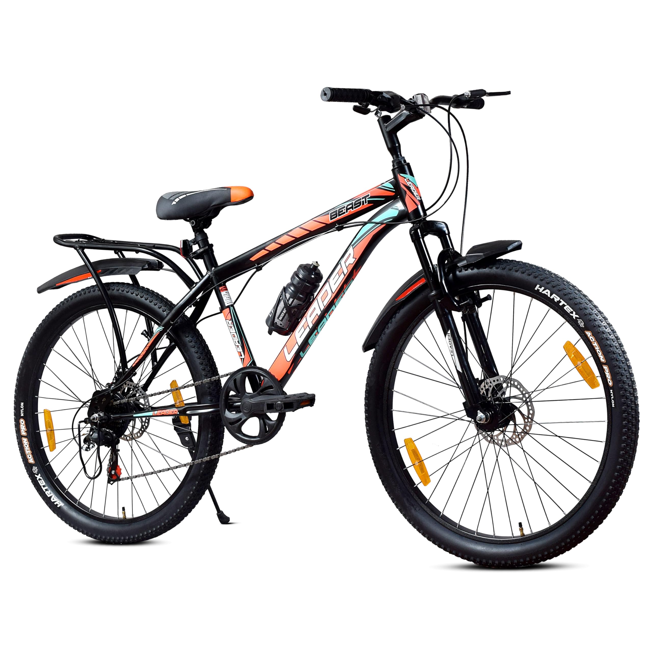 Leader Beast 26T IBC Premium 7 Speed Cycle for Men with Front Suspension & Dual Disc Brakes | Gear Bicycle for Men | Mountain Bike with Inbuilt Carrier & Steel Frame | Ideal for 10+ Yrs – Matt Black-image-23