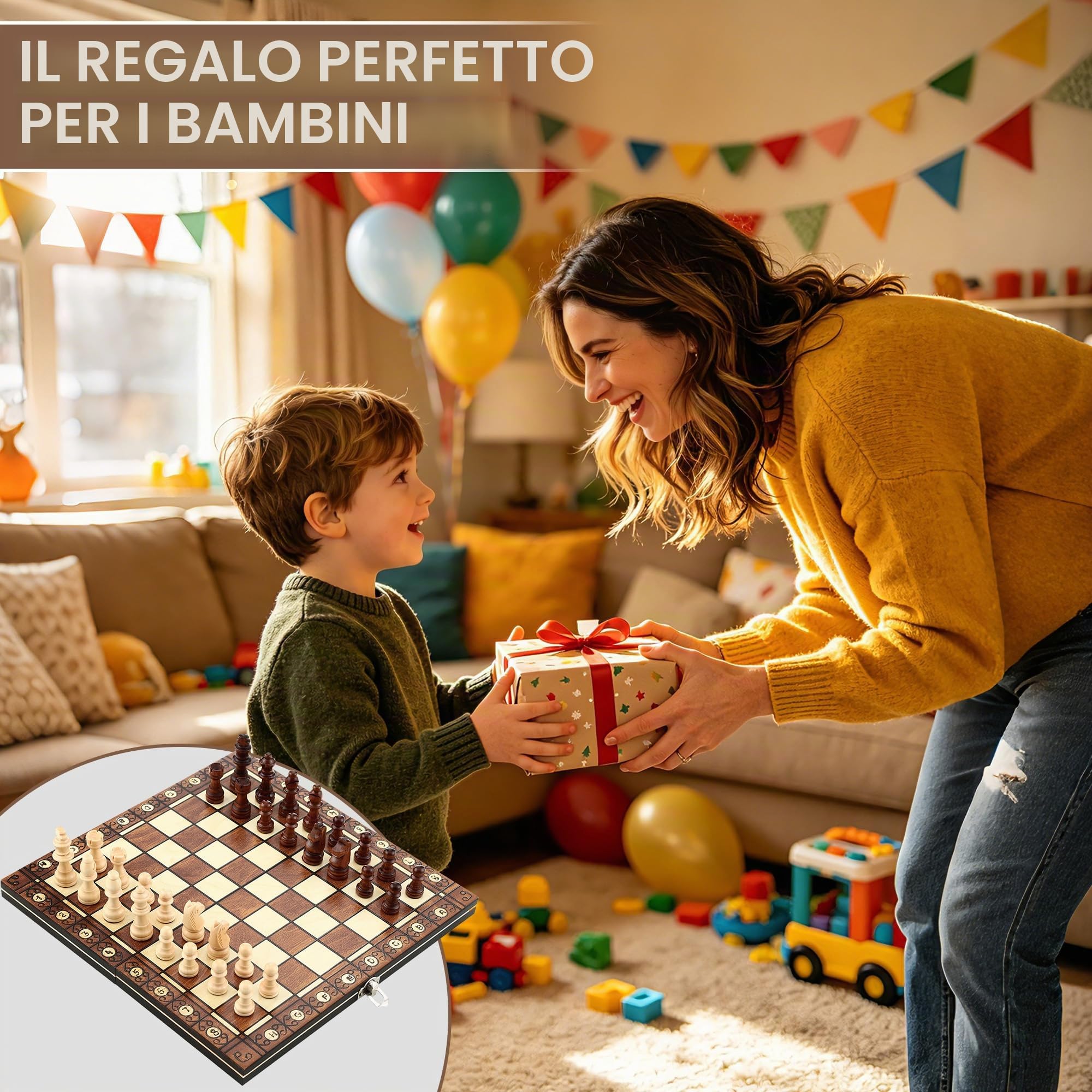 Scacchiera in legno, 3 in 1 Scacchiera Professionale, 29 cm x 29 cm, Scacchiera Portatile e Pieghevoli, Gioco da Tavola di Qualità Adatto a Raduni di Bambini Adulti, Attività Familiari