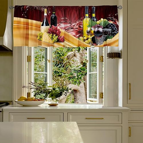 Miniatura 4 de SUNWISHA Cenefa para vino tinto y uvas, 52 x 18 pulgadas, cenefa de cortina para ventanas de cocina (estilo 1)