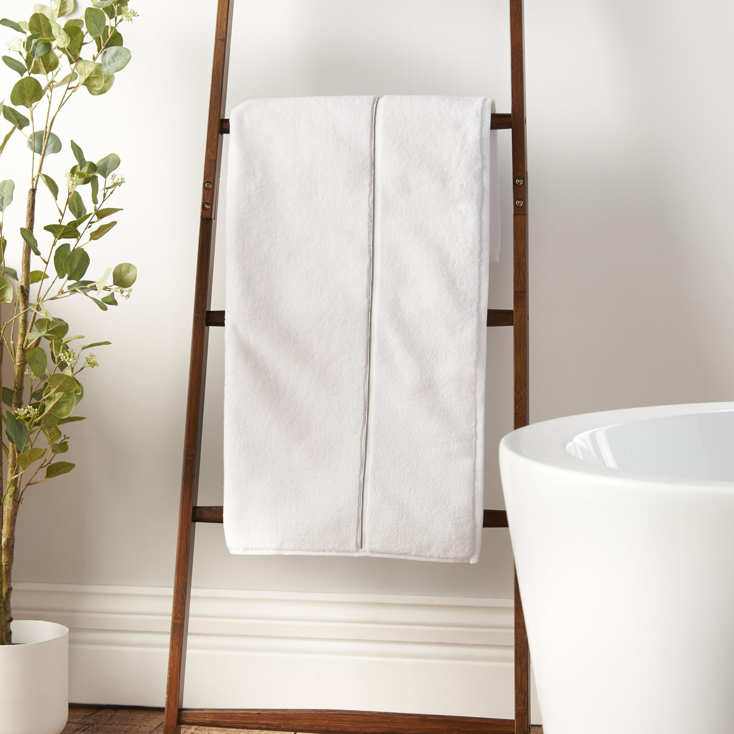 Rackhams White Zero Twist Satin Stitch Cotton Towel - Bath Towel