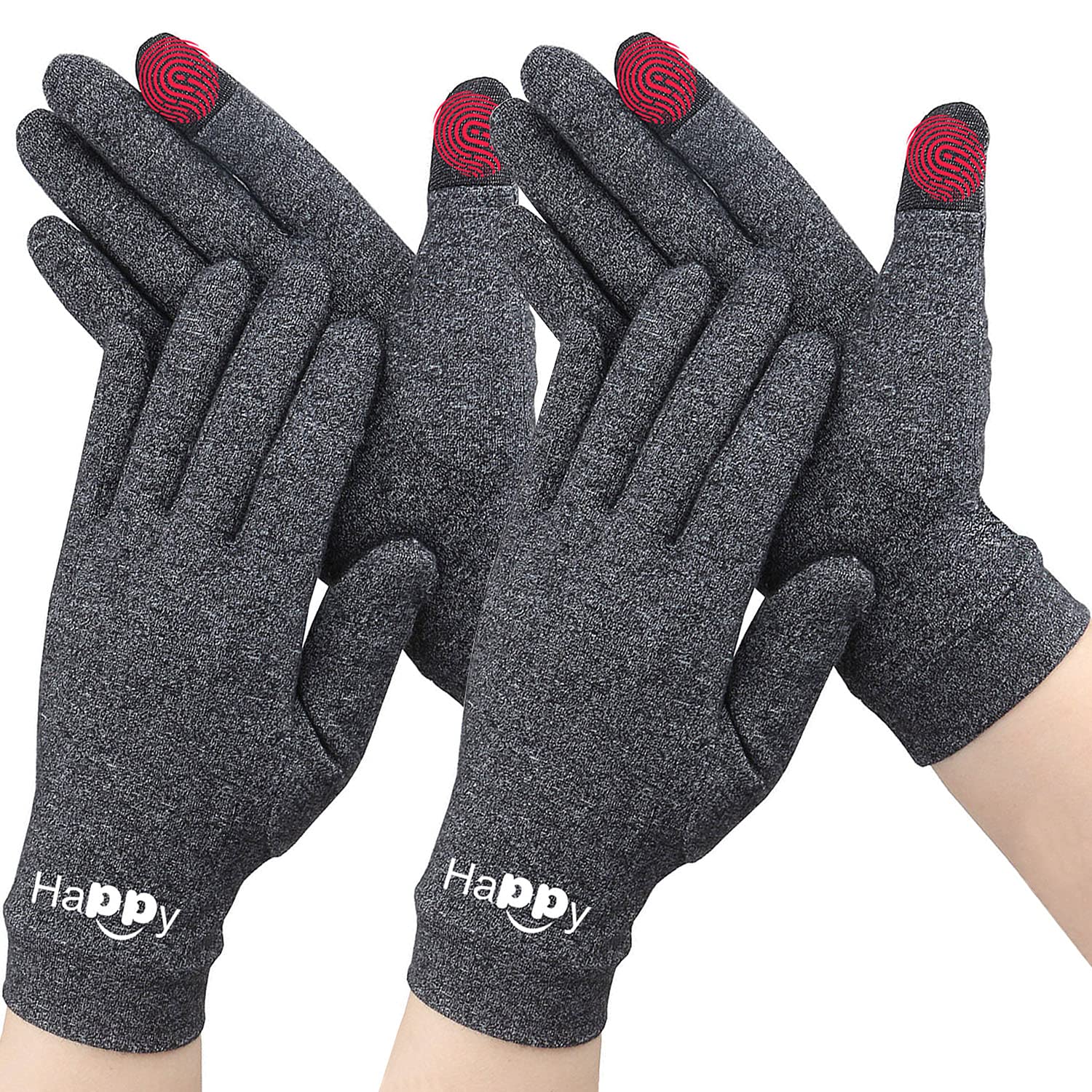 Happymart2 Pairs Full Finger Arthritis Gloves, Compression Gloves for Women Men Touchscreen for Typing, Work (Small)