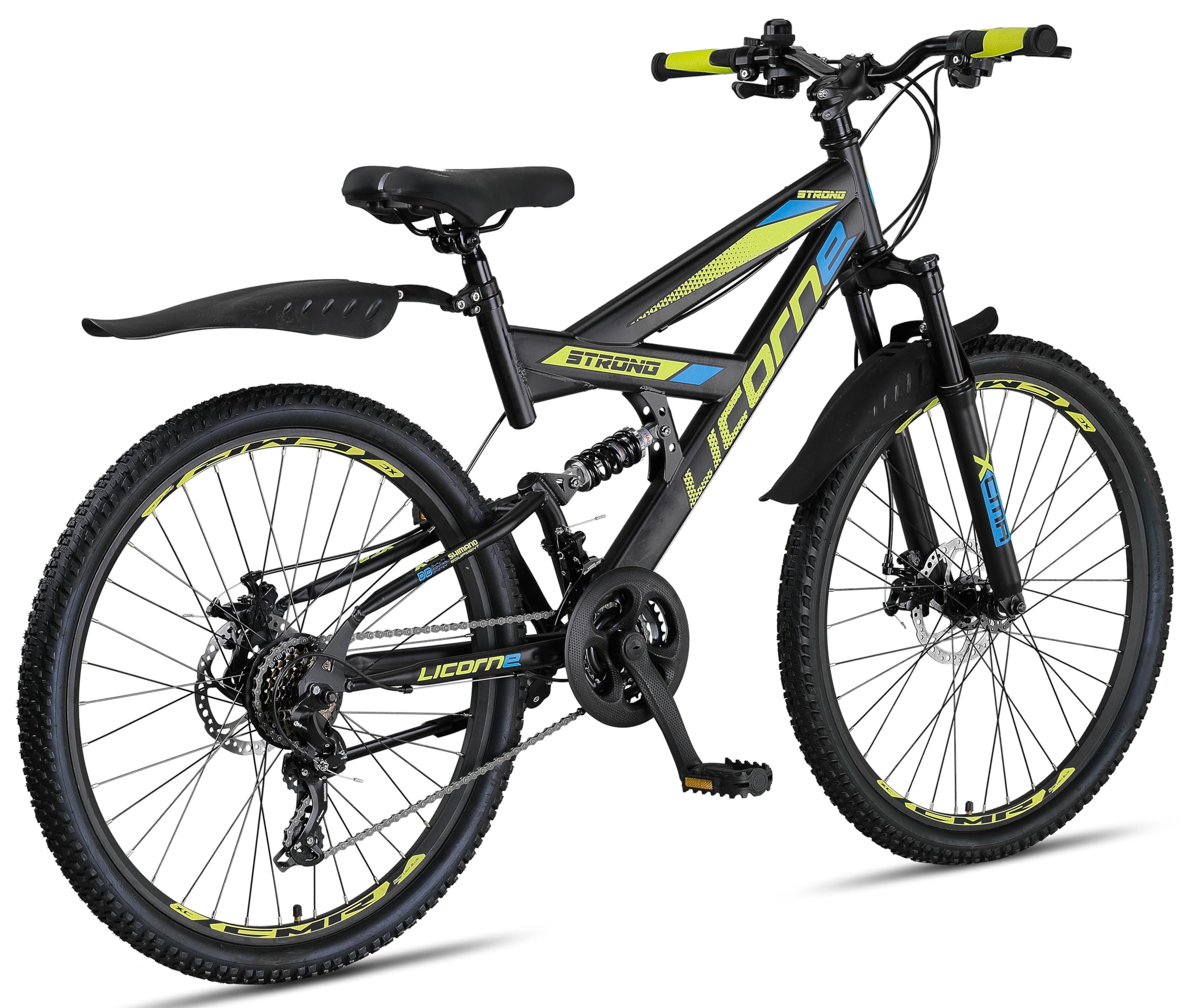 Licorne Bike Strong D - Bicicleta de montaña de 26 Pulgadas Fully, Freno de Disco Delantero y Trasero, Cambio de 21 Marchas, suspensión Completa, para jóvenes y Hombres