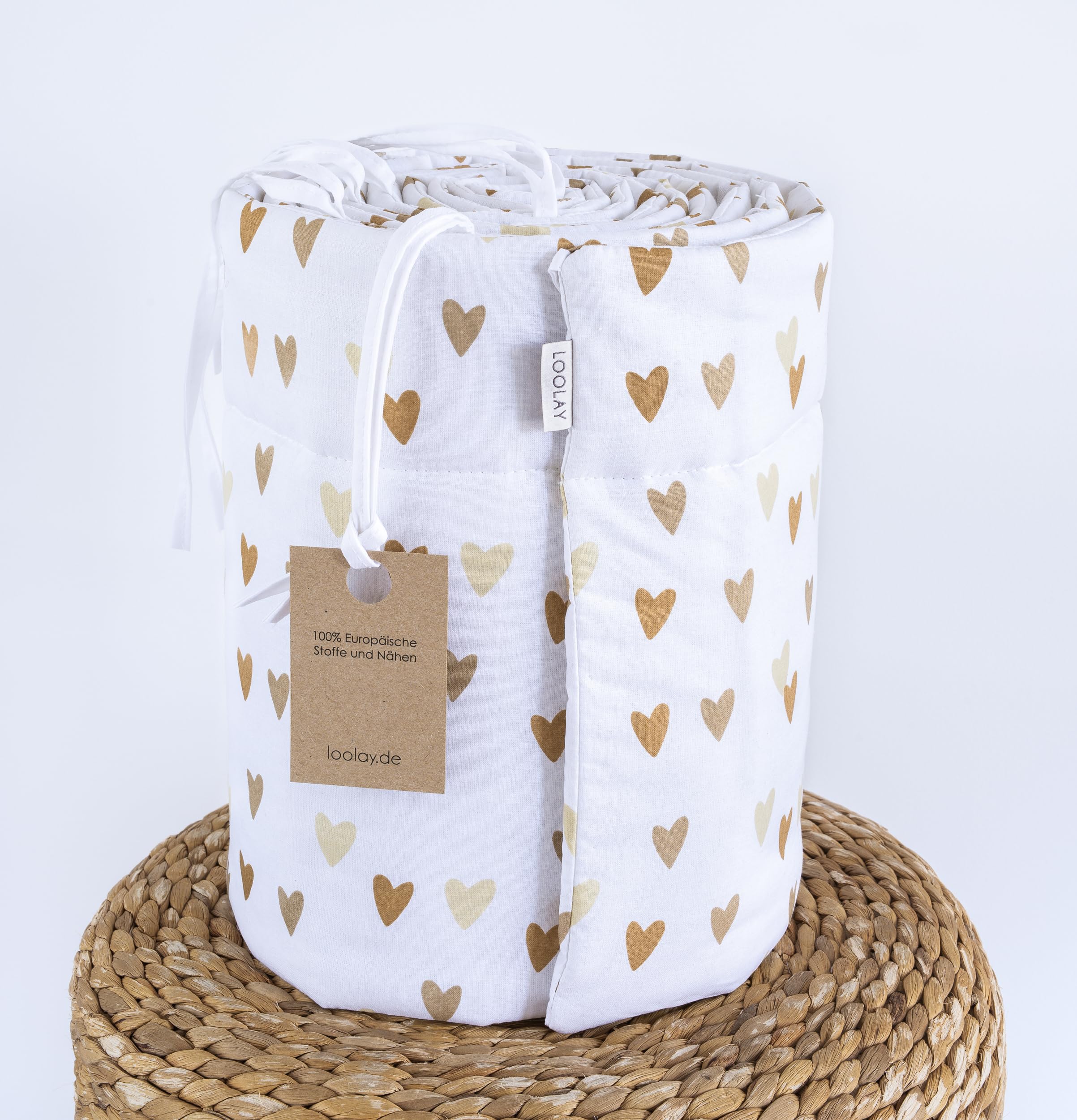 LOOLAY BEIGE BRAUN Herz Herzchen 420, 360, 210, 180 x 30 cm für 140 x 70 oder 120 x 60 cm Baumwolle Netzstoff Handmade - PASST NUR ZU DEN ANGEGEBENEN GRÖSSEN ! (360 cm)