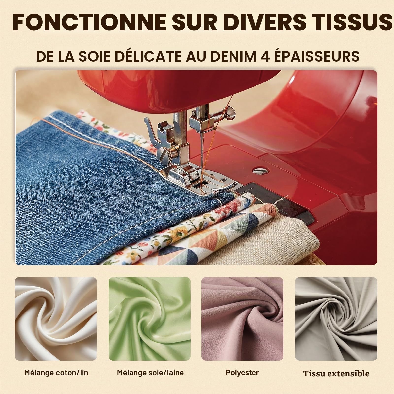 520Plus Machine à Coudre électrique pour Débutants avec 16 Points, Double Aiguille, Couture en Marche Arrière, Pédale, Portable Couture pour Bricolage à Domicile et Réparation de Tissus