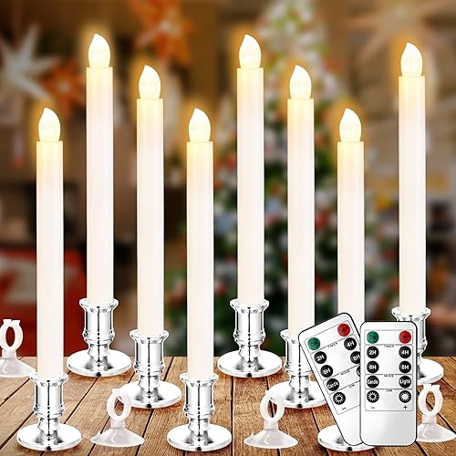 YAUNGEL Velas de ventana, paquete de 8 velas LED de Navidad que funcionan con pilas para ventanas con luces eléctricas remotas con portavelas