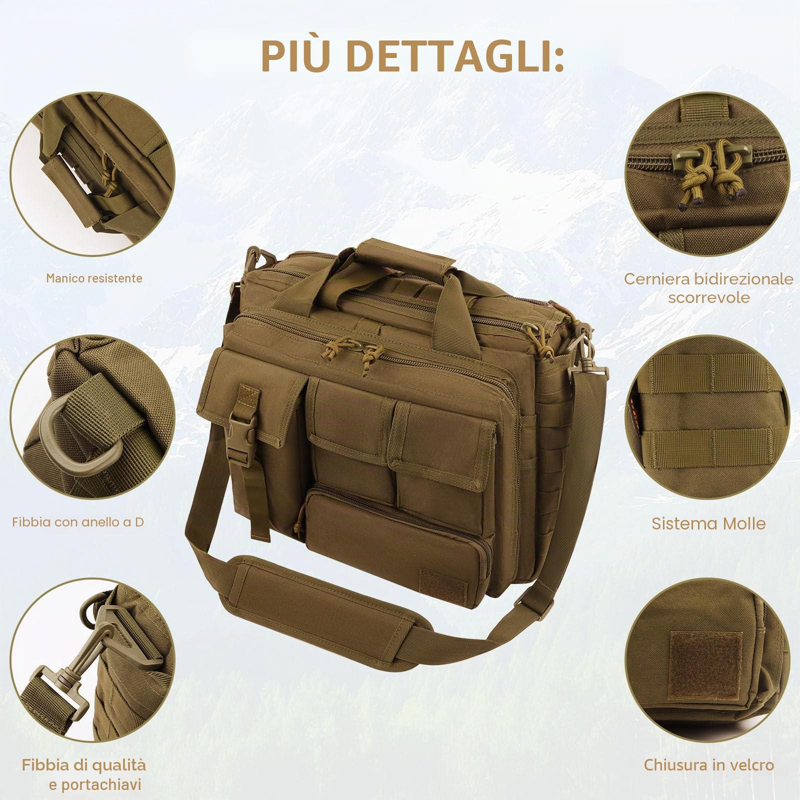 GES Multifunzione Mens Tattica Esterna di Nylon Spalla messaggero del Computer Portatile della Cartella del Sacchetto Borse Abbastanza Grande per 15.6 "Laptop/Camera