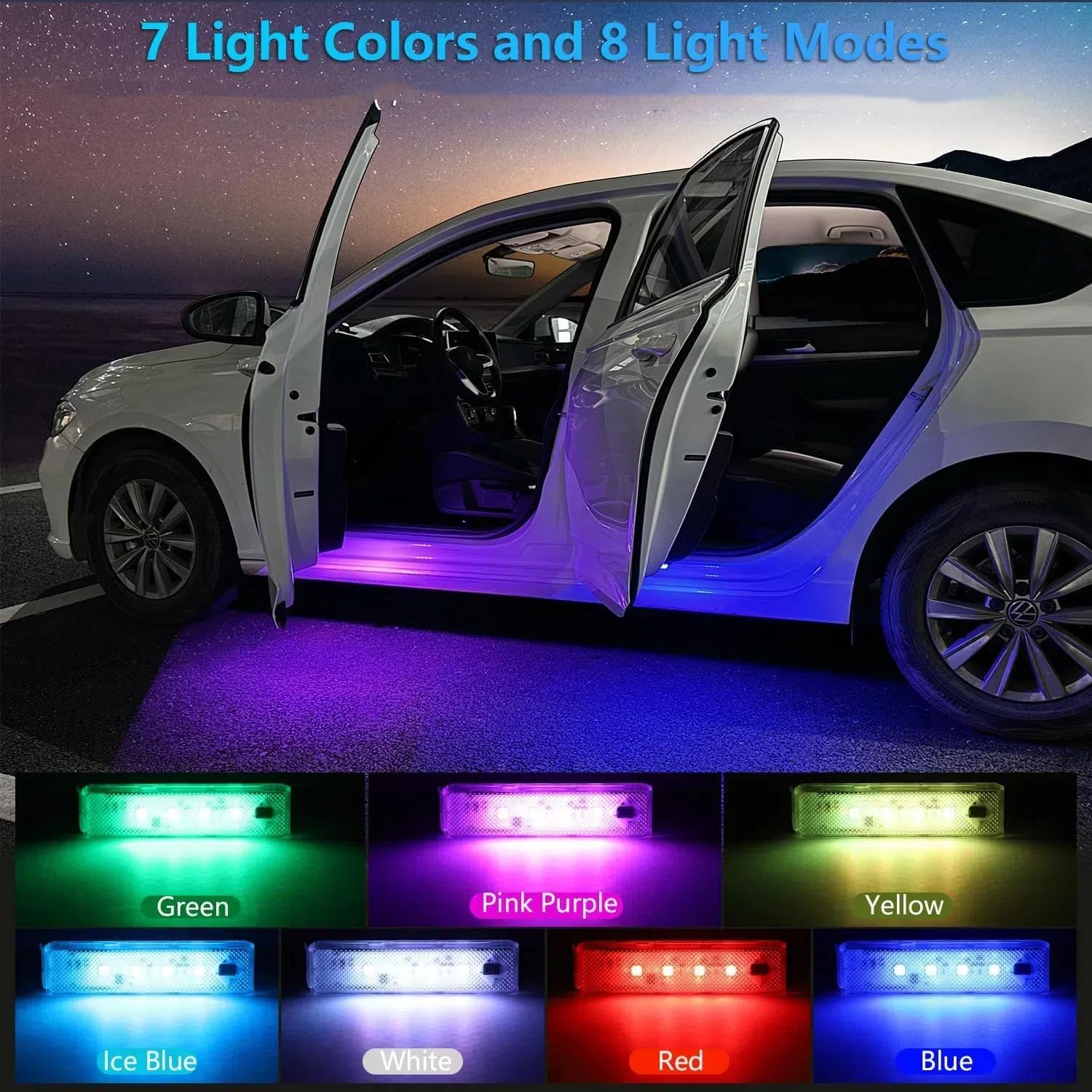 PIFOOG Car Door Projector Lights Custom LED Welcome Light 7 Colors USB Magnetic Wireless Doors Step Sill Courtesy Warning Projection Lamps Opening Ambient Lighting Accessories 4PCS