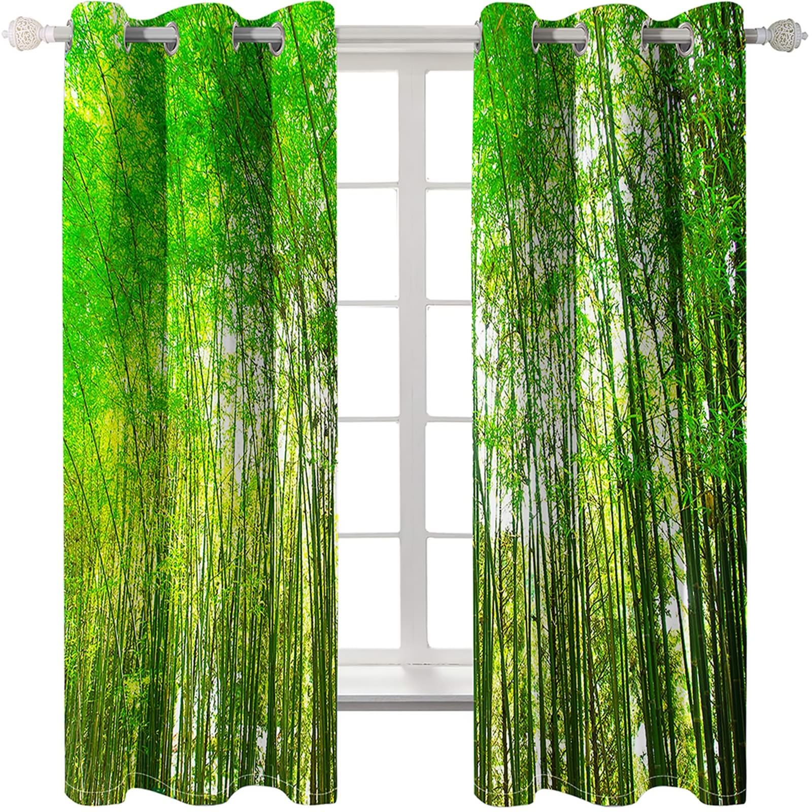 Gualiy Rideaux Chambre Occultant, Rideau Salon Fenetre Paysage Arbres Natures Rideau Vert Lot de 2 137x183cm