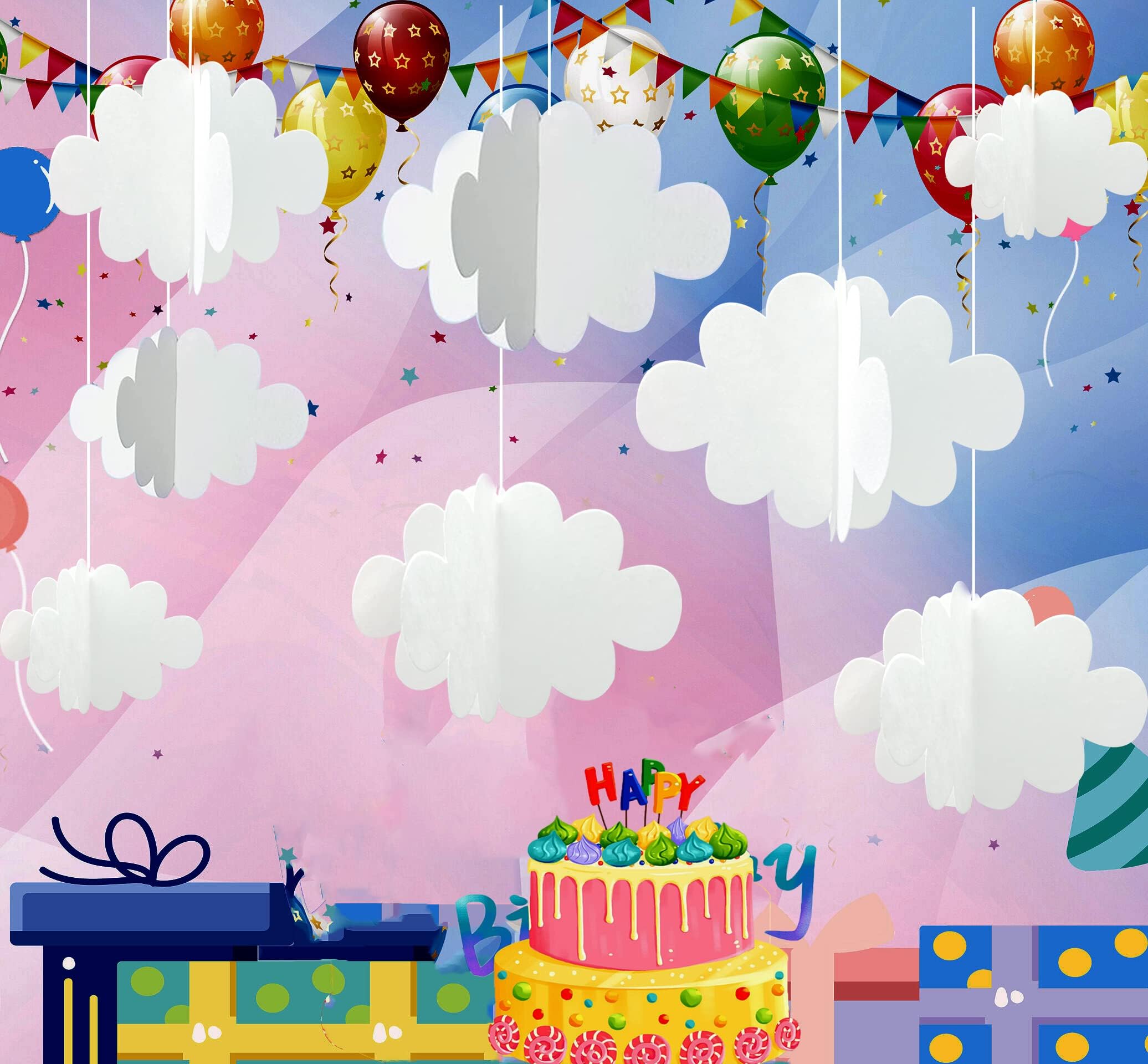 TERRIFI 16 Pcs 3D Cloud Decorations Hanging Clouds for Ceiling,Cloud Decor Cloud Garland Cloud Party Decorations for Aesthetic Room Decor Birthday Art Wedding Baby Shower Decor, White