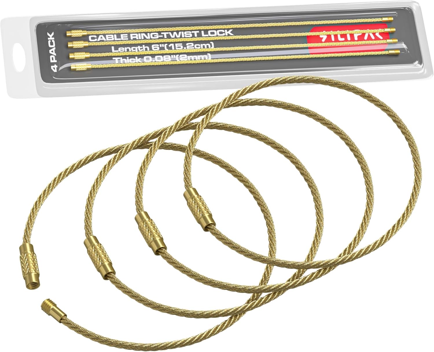 Silipac Stainless Steel Wire Keychain Cable, Twist-Lock 6.3" (16 cm) 2mm – Car Keyring, Luggage Tag, Carabiner – 4 Pack - Image 9