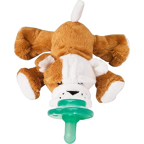 Nookums Paci-Plushies Shakies - Pacifier Holder with Built in Rattle (2 in 1)- Adapts to Name Brand Pacifiers, Suitable for All Ages, Plush Toy Includes Detachable Pacifier (Bull Dog)
