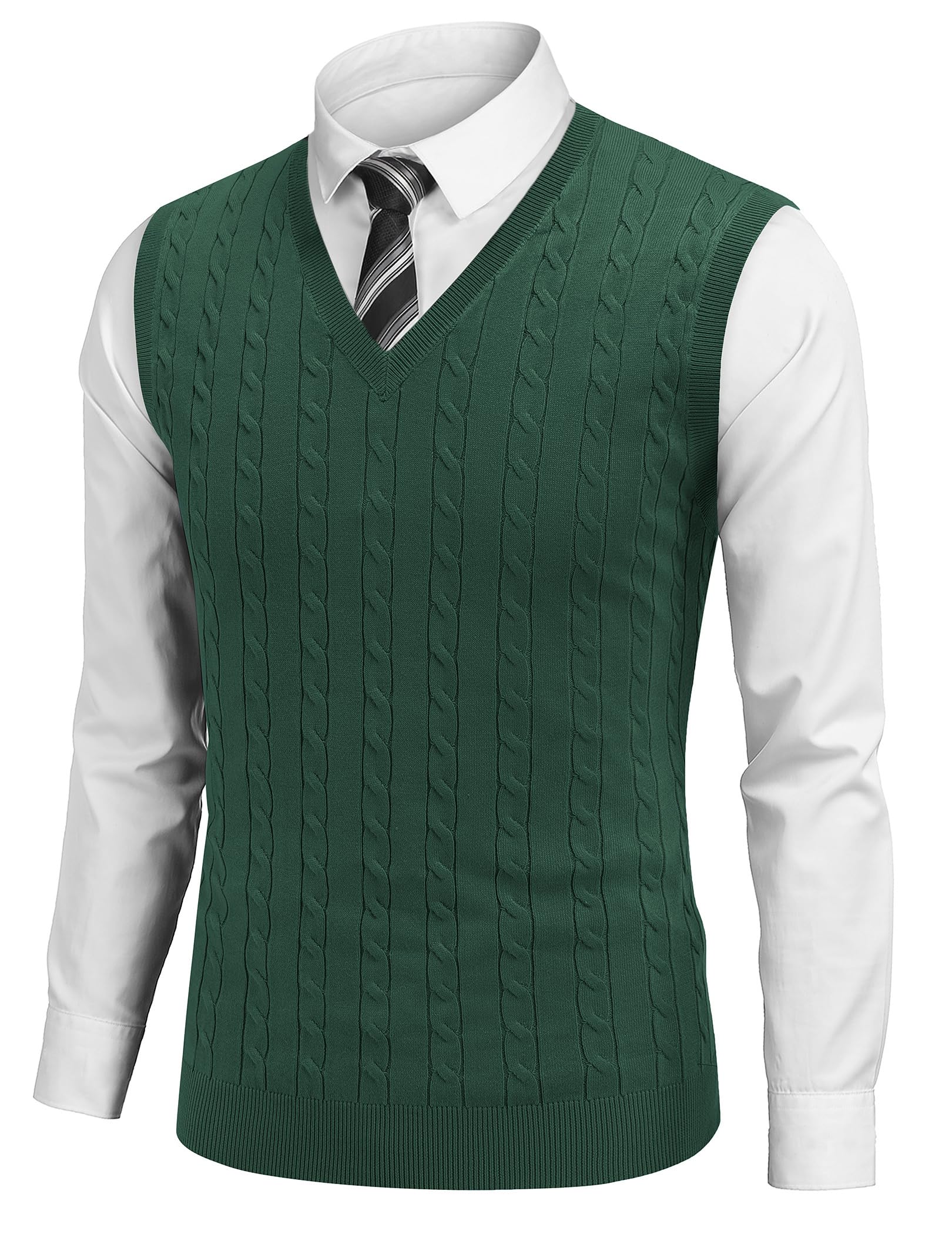 COOFANDY Men's Sweater Vest Cable Knitted V Neck Slim Fit Sleeveless Pullover Sweater