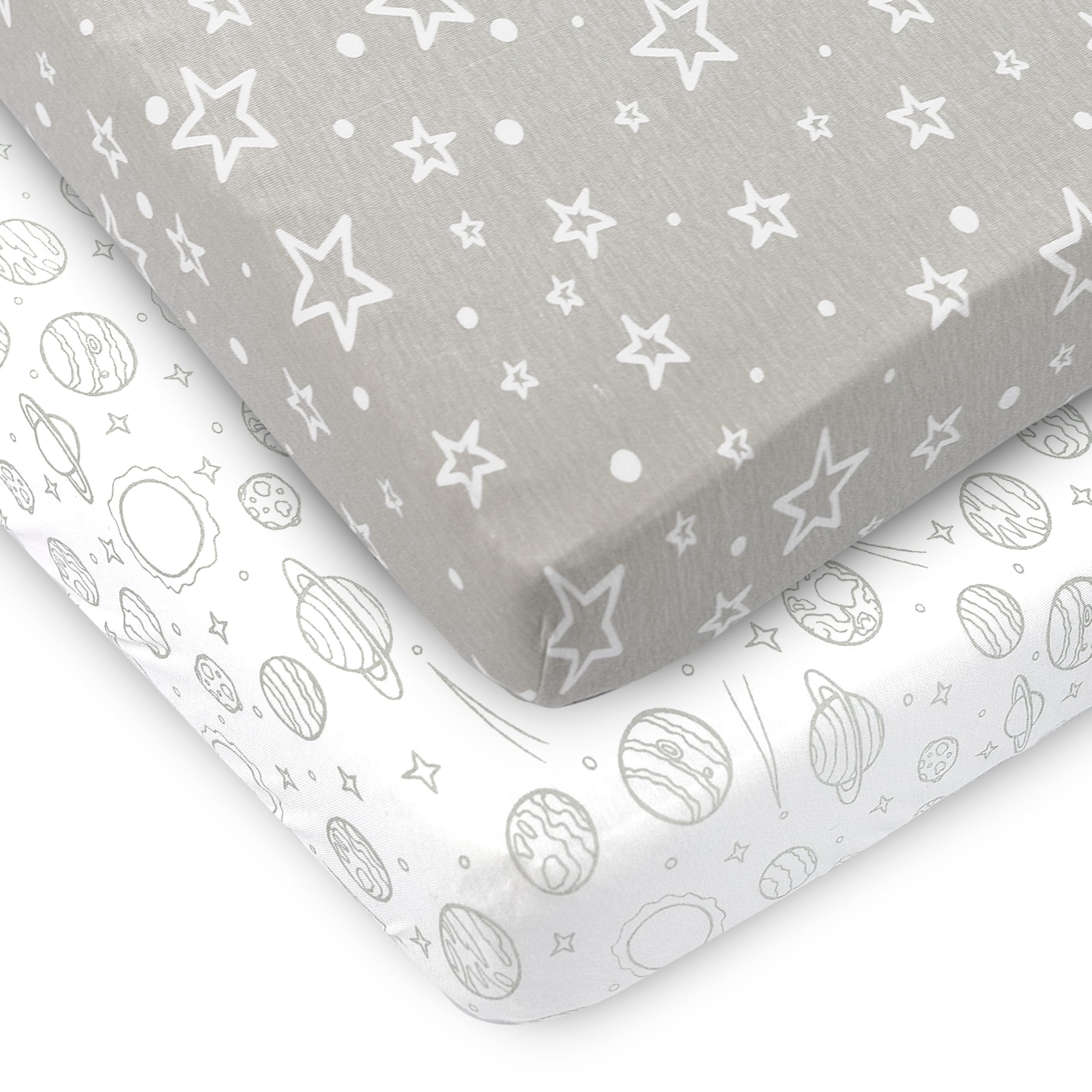 Organic Cotton Pack and Play Sheets, 2-Pack Soft Breathable Fitted Mini Crib Sheets for Baby Playpen, Portable Crib &amp; Travel Mattress