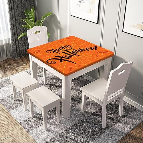 Miniatura 3 de SongYi Mantel cuadrado de poliéster ajustable para Halloween, tela de araña naranja, borde elástico, decoración del hogar, manteles temáticos