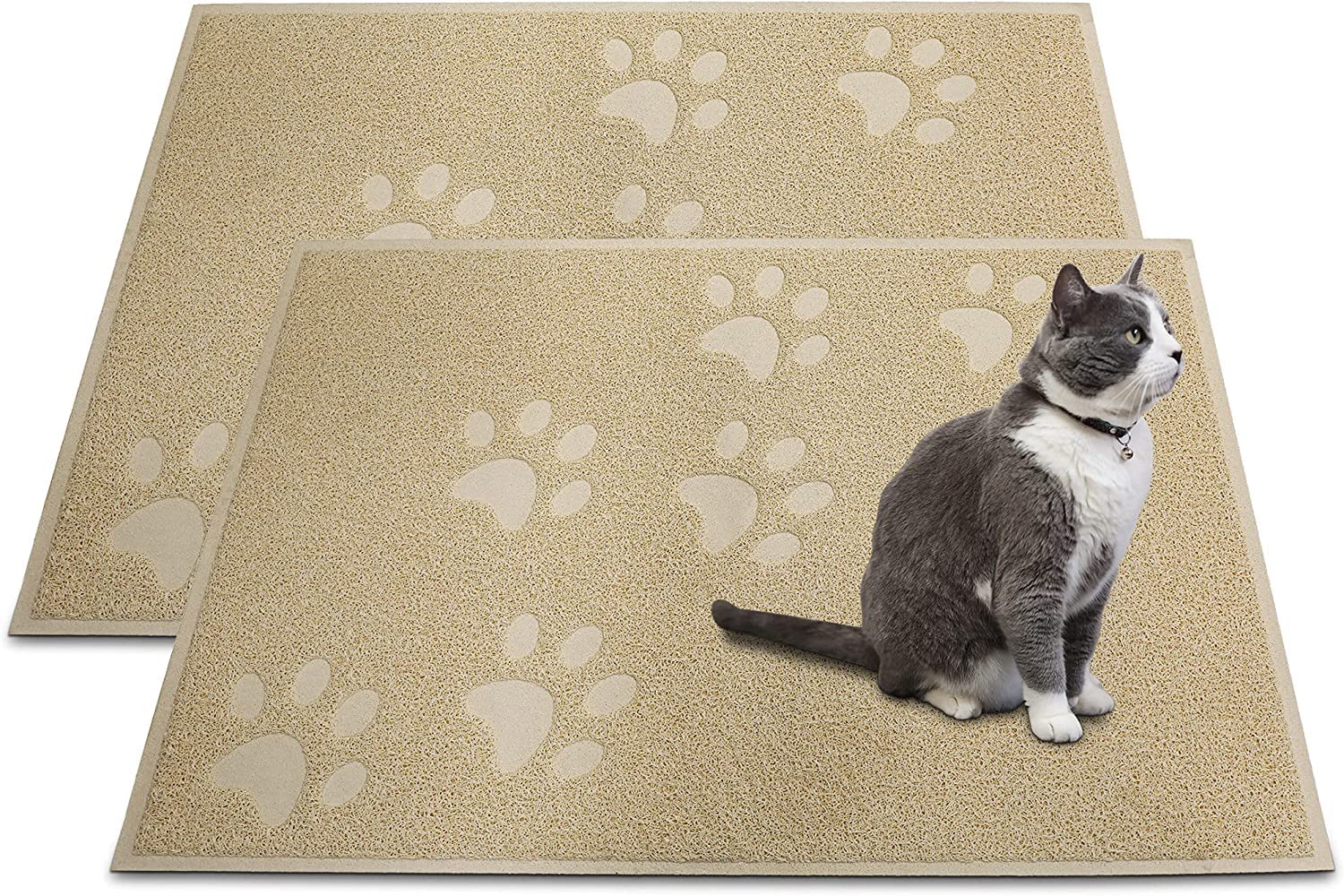 Andalus Große Katzenstreu Matte, 2 Stück - Wasserdicht, Rutschfest & Leicht zu Reinigen Katzenklo Matte für Extra Effiziente Haustierstreu Fangen Beige (30" X 18")