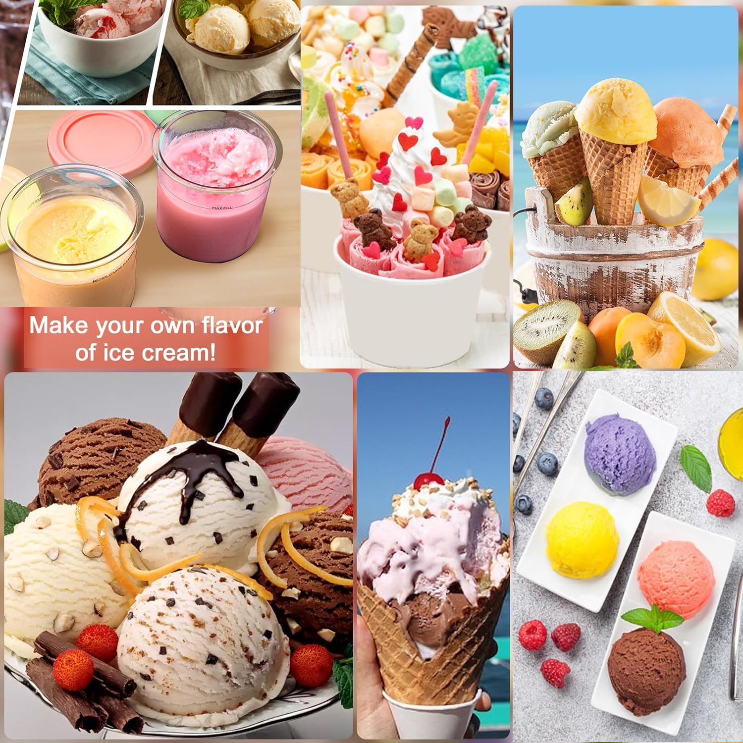 Paquete de 4 tinas de creami compatibles con Ninja CREAMi Ice Cream Maker NC300UK NC300UKCO NC300UKCP NC301 Series, para recipientes de pinta cremosa Ninja con tapas de color, sin BPA y apto para