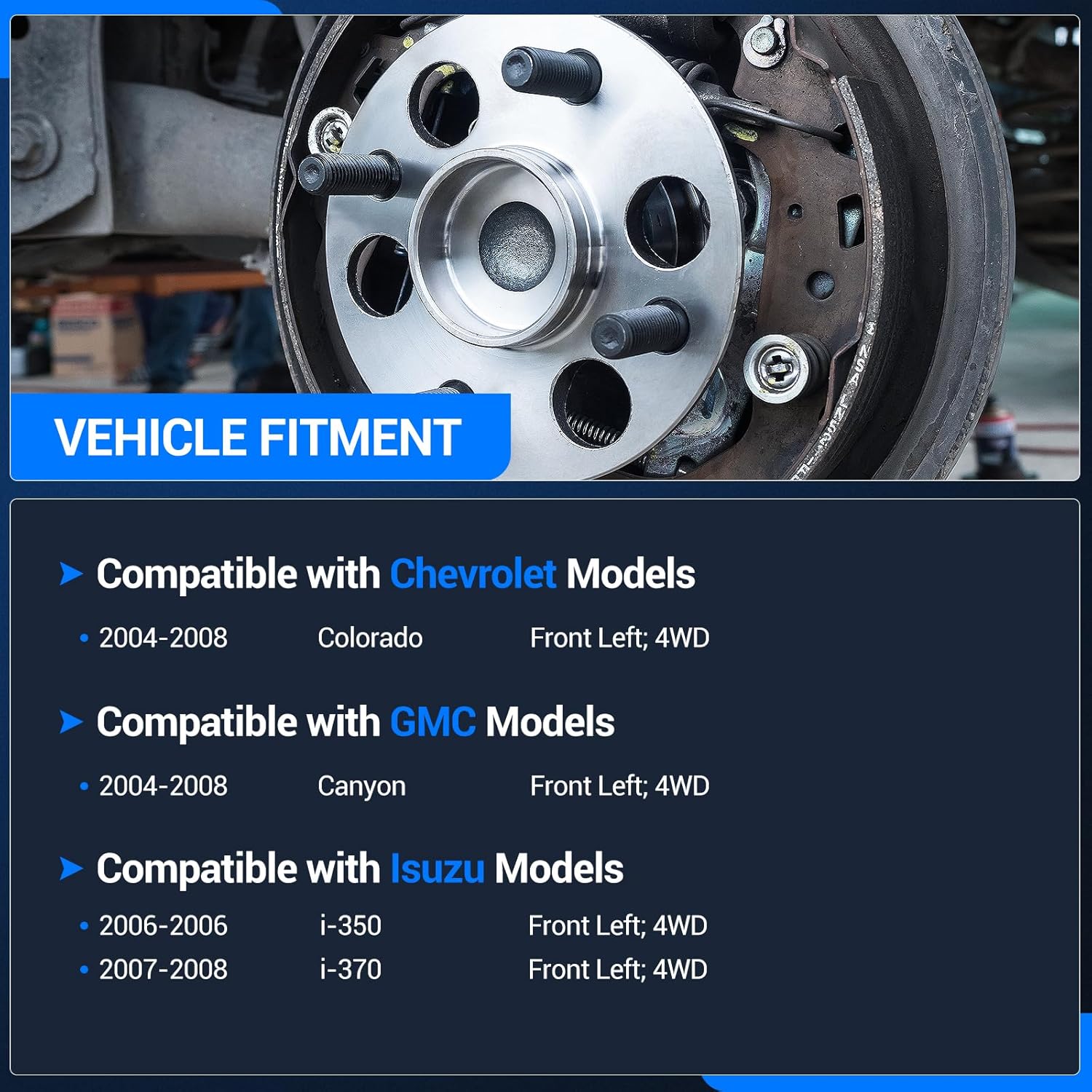 Autoround 4WD Front Wheel Bearing and Hub Assembly Fit for Chevy Colorado 2004-2008, GMC Canyon 2004-2008, Isuzu i-350 2006 / i-370 2007-2008, Replace# 515110, Left Driver Side, 6 Lug w/ABS