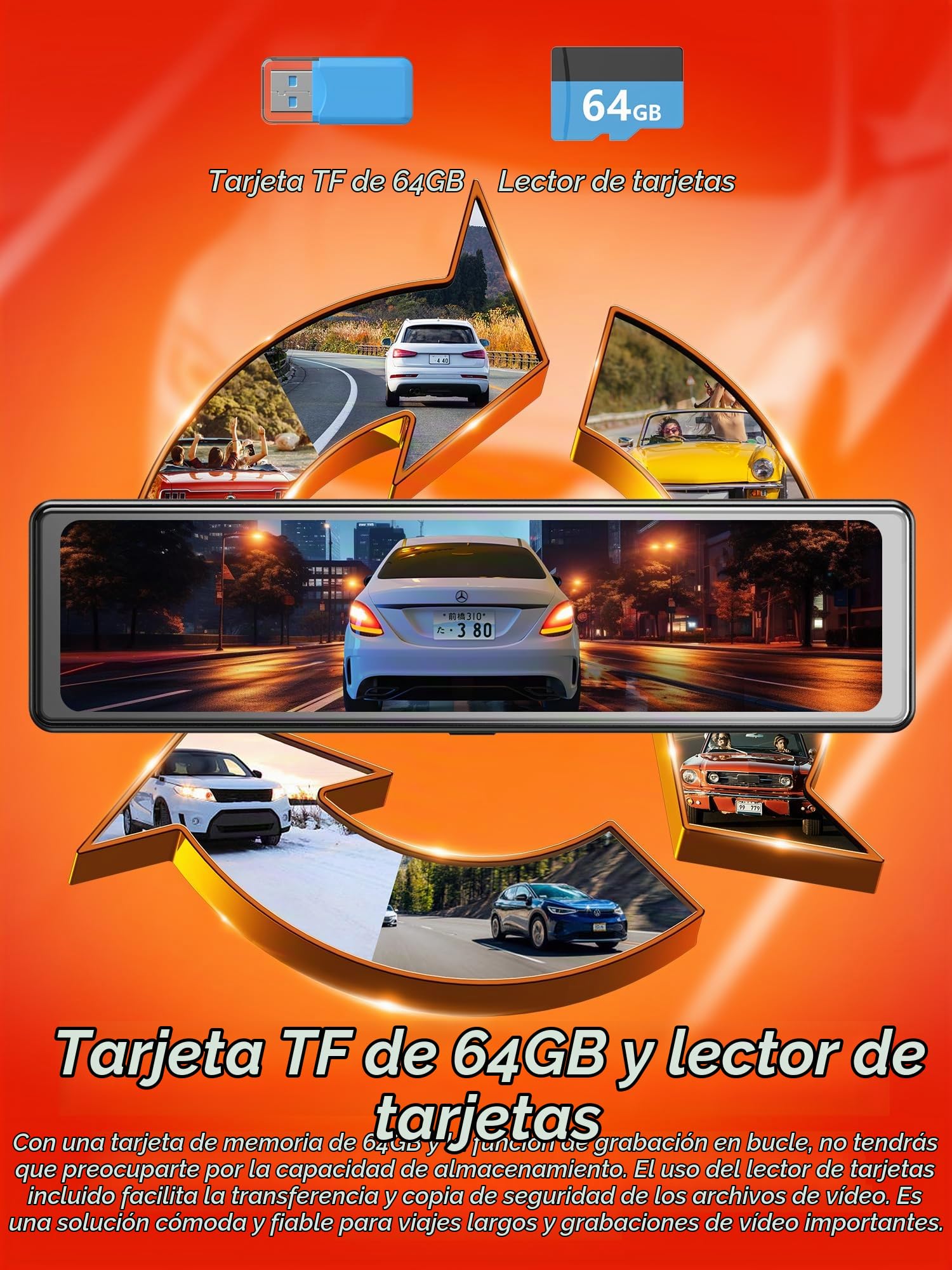 iZEEKER 4K Dash CAM, Cámara de Espejo Retrovisor 4K con Pantalla Táctil, Doble Dash CAM Coche con Tarjeta SD de 64 GB, GPS, Sensor G, Grabación en Bucle, Modo de Aparcamiento 24H, Visión Nocturna