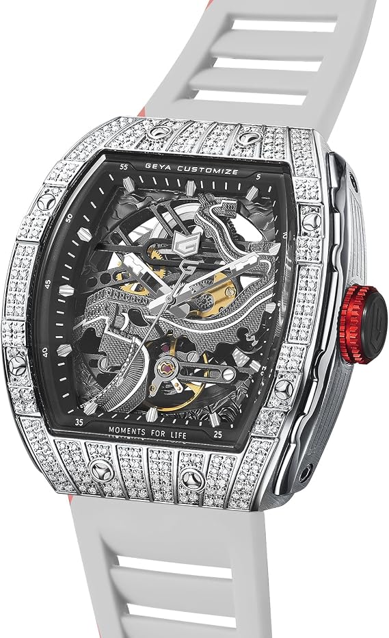 Automatic Mechanical Watch Skeleton Stainless 50M Waterproof Anti Shock Casual Diver Men Wrist Watch Sterling Watches Chronograph Analog Business Casual Fashion Adjustable Silicone Band