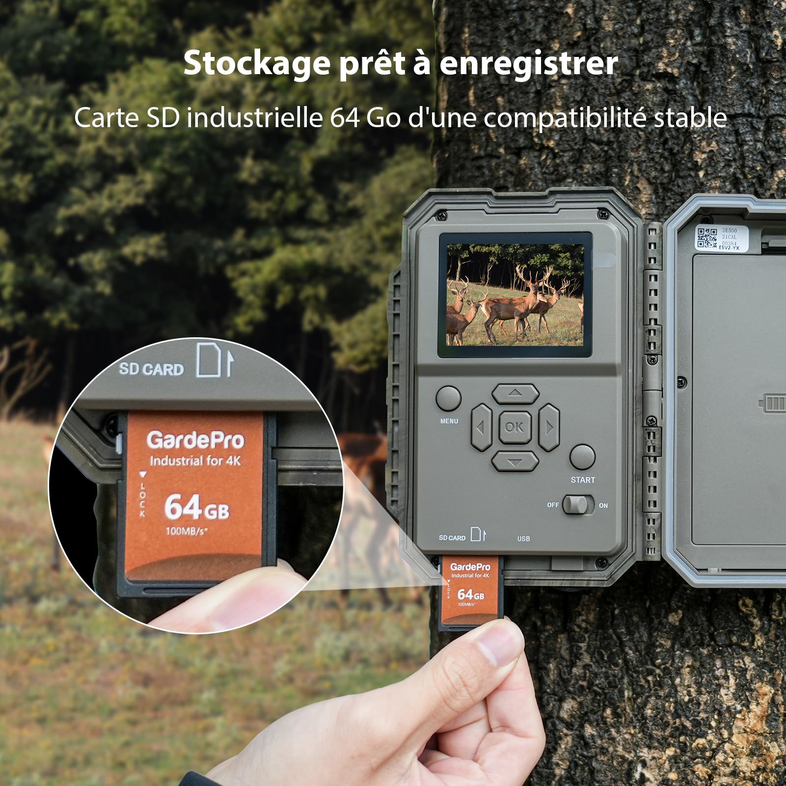 GardePro E5 2.0 Pro 4K Camera de Chasse, Carte SD de 64 Go | 64MP Caméra de Chasse, Camera Vision Nocturne Animaux Exterieur, Piege Photographique, Camera Detecteur de Mouvement