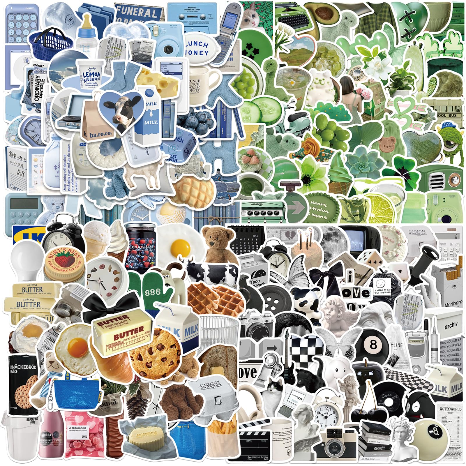 Pack De 200 Autocollants Esthétiques Scrapbooking - Motifs Bleu, Vert, Rose, Jaune, Imperméables, Pour Valise, Laptop, Guitare