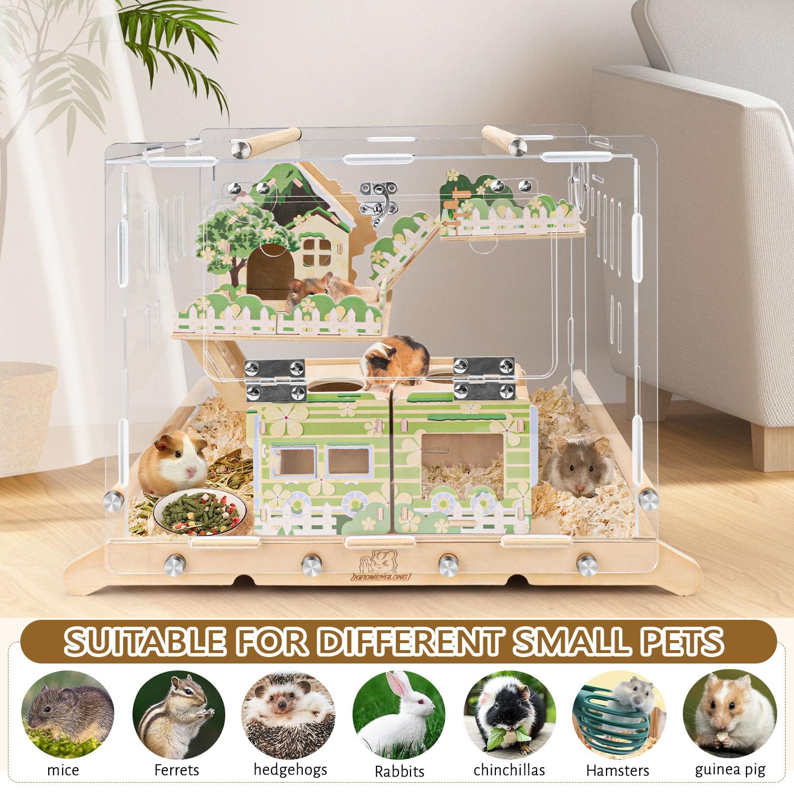 Gabbia per criceti in acrilico con nascondigli per criceti, serbatoio per criceti per piccoli animali domestici, gabbia per topi per animali domestici, kit per criceti, capanna per porcellini d'India