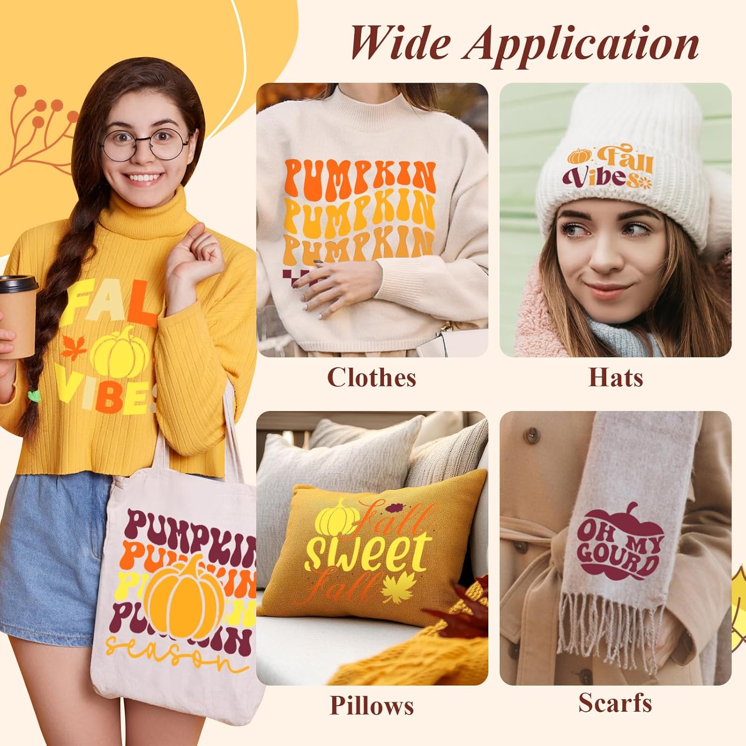 TECKWRAP HTV Iron On Vinyl for T-Shirts & Crafts – 6 Roll Bundle, 12" x 3ft Heat Transfer Vinyl, Fall Orange & Yellow Shades, Vibrant Colors for DIY Shirts & Halloween Projects