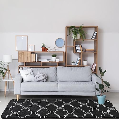 Vista 76 de Chicrug Alfombra geométrica moderna para dormitorio, alfombra de interior de espuma viscoelástica, de 3 x 5 pies, alfombra mullida para sala de Azul