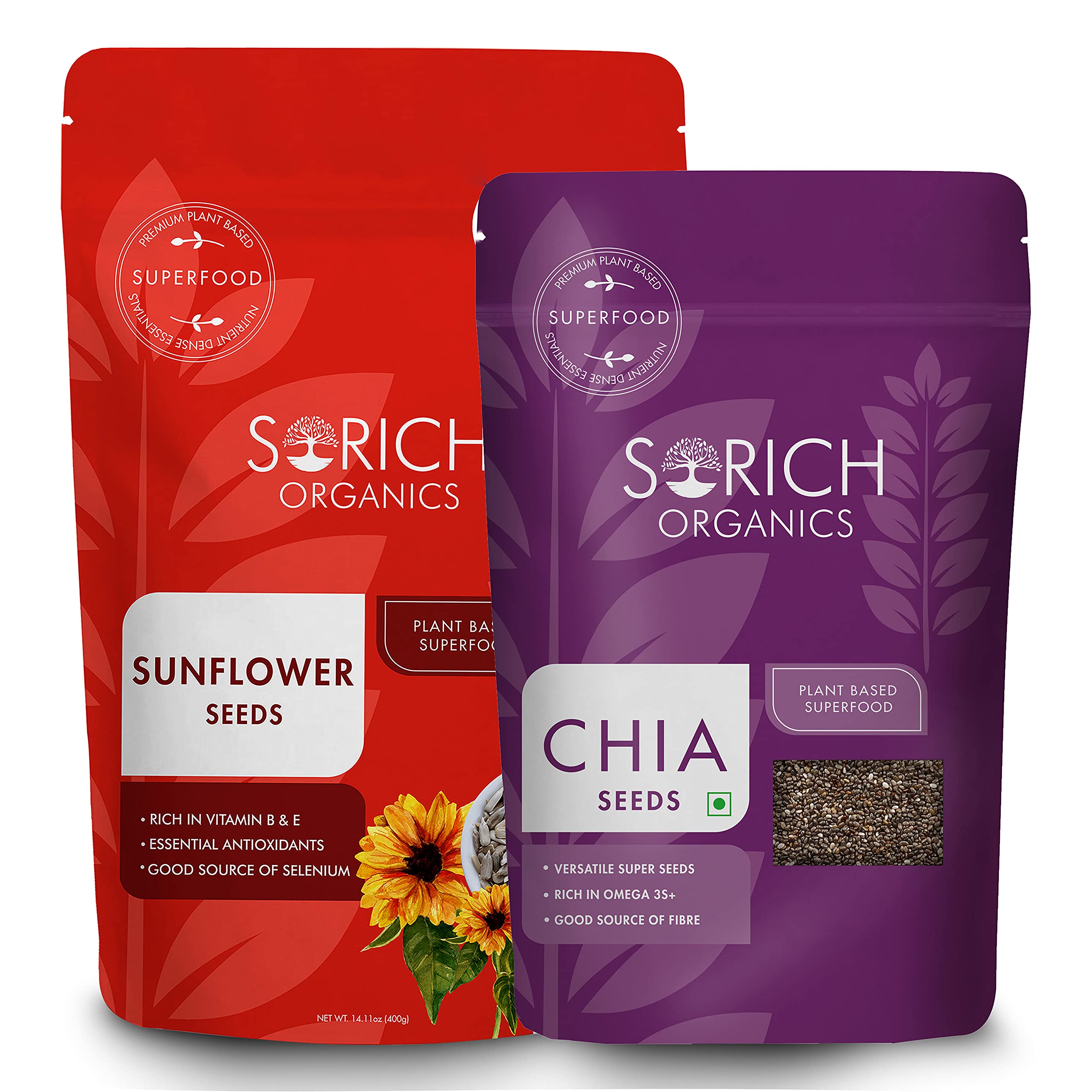 Sorich Organics Chia Seeds 250gm and Sunflower Seeds 400gm | Seeds for Eating | Seeds | Healthy Snacks | Diet Food | Rich in Antioxidant | Immunity Booster (650gm, Pack of 2)