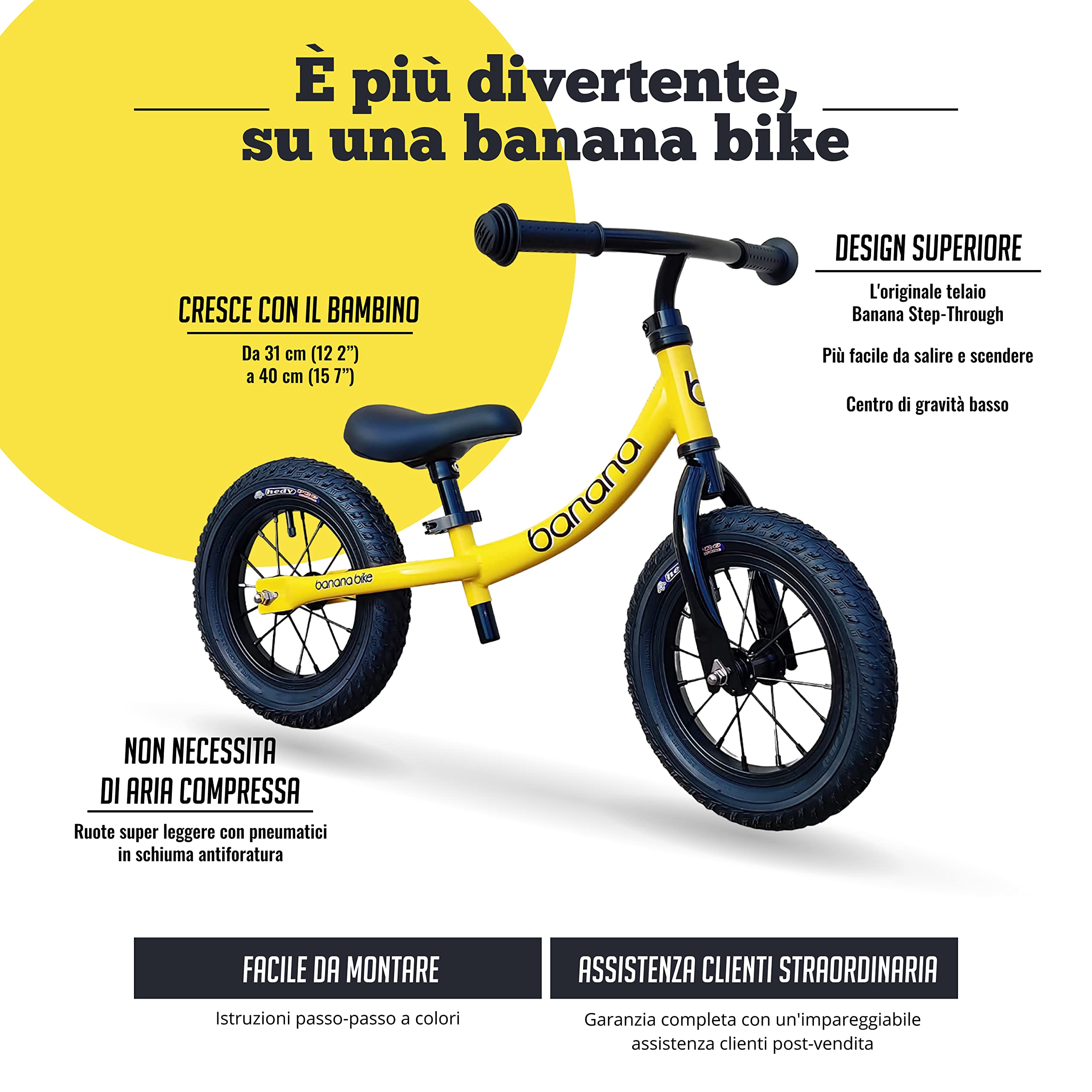 Banana GT Balance Bike - Bici leggera per bambini e bambine di 2, 3, 4 e 5 anni - Bici senza pedali per bambini con manubrio e sedile regolabile - Alluminio, ruote ad aria
