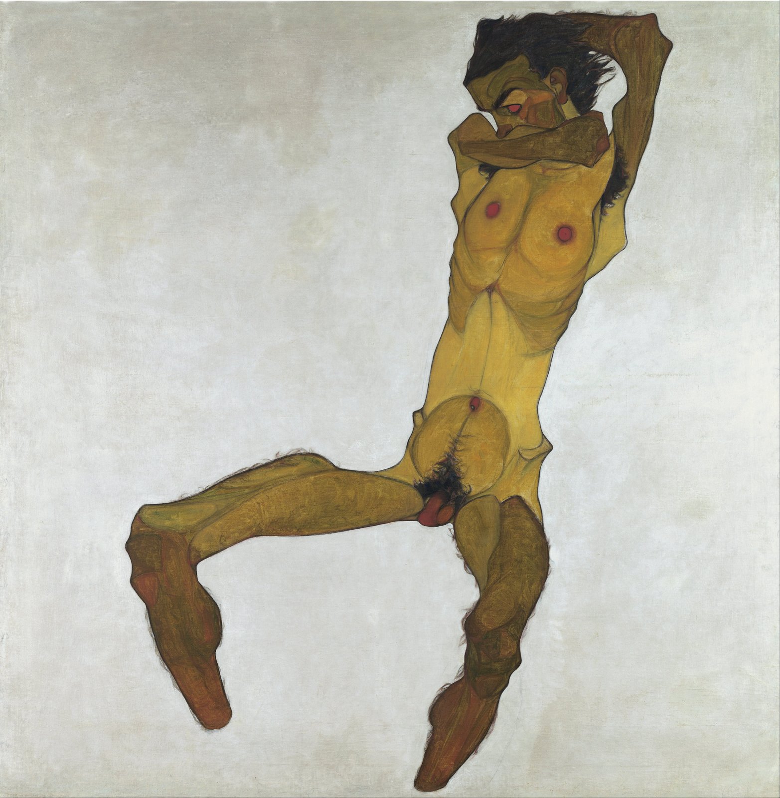 Cuadro Egon Schiele Seated Male Nude enmarcado en marrón