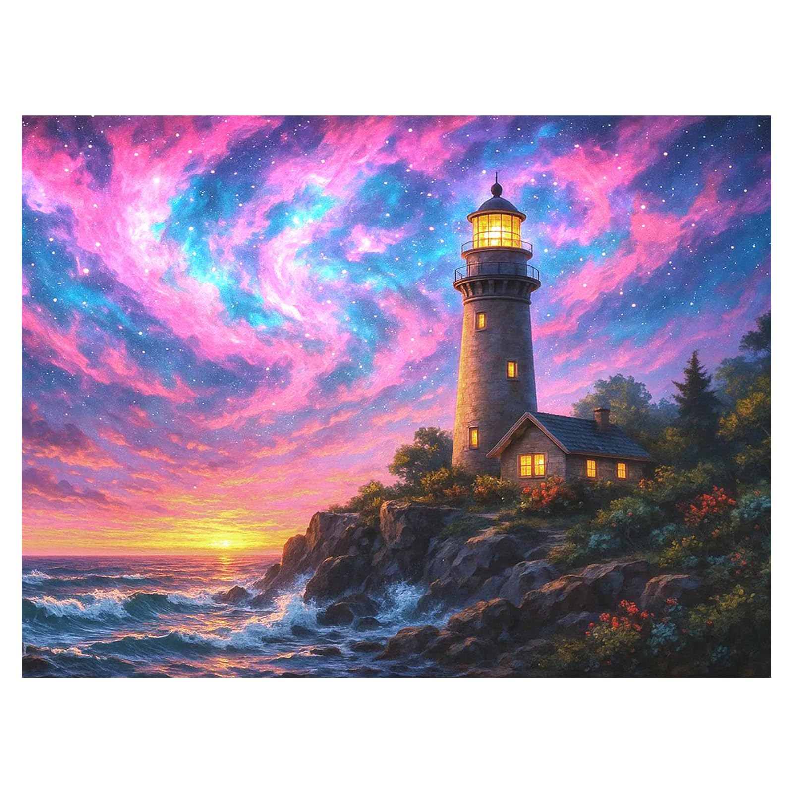Querencia Aurora Diamond Art Kits Adults, Lighthouse Diamond Painting Kits for Adults, Seaside Landscape 5D DIY Full Round Drill Gem Art Craft for Relaxation, Home Wall Decor 12x16 in