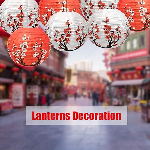 Miniatura 6 de 10 linternas de papel de flores de cerezo, 12 pulgadas, 5 rojas + 5 blancas para decoración de restaurantes, hogar, boda, fiesta
