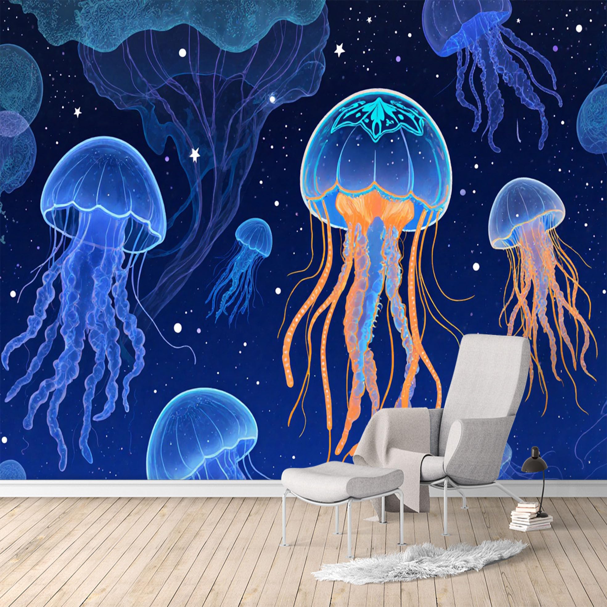 Custom Size Wall Murals, Bioluminescent Jellyfish Nebula, SelfAdhesive Water Activated Removable Wall Covering, Large Photo Wallpaper for Living Room Bedroom Office