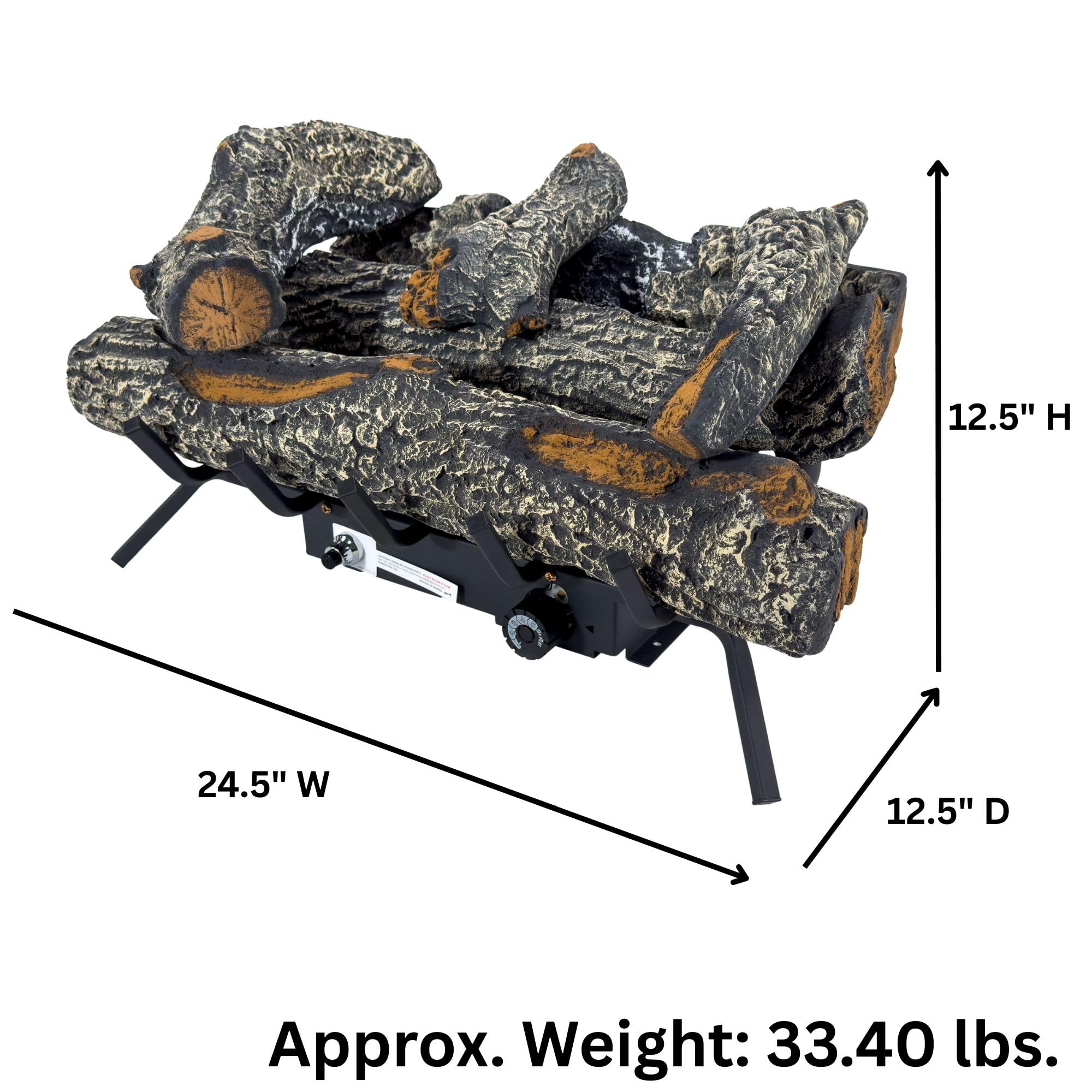 Comfort Glow Inserto de leña de Gas sin ventilación, 6 Troncos de Bosque Negro de 24 Pulgadas, Combustible Dual (LP/NG), Llama Amarilla Doble, termostato Ajustable, calienta 1,250 pies Cuadrados
