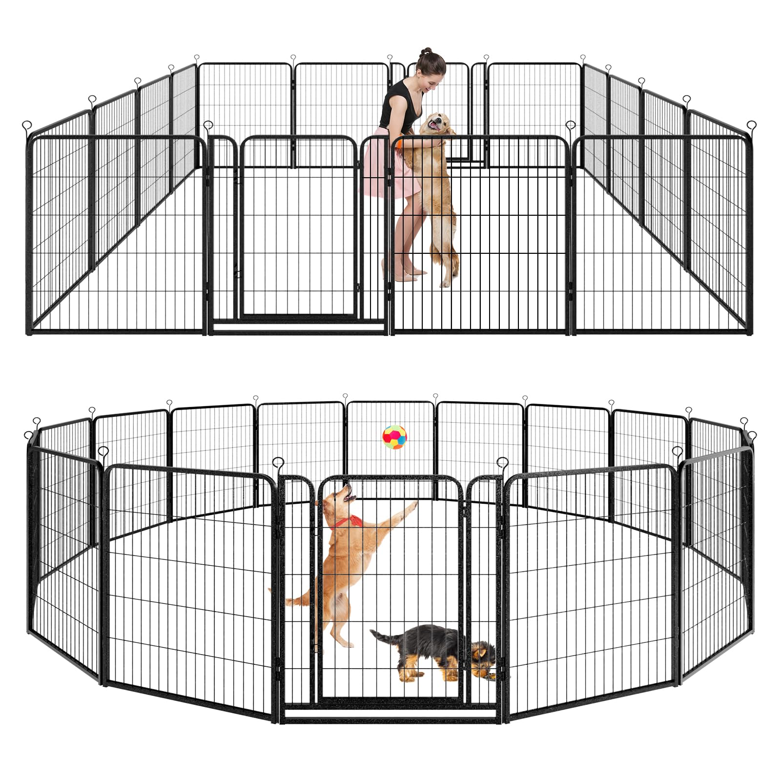 Kfvigoho Dog Playpen Outdoor Extra Wide 16 Piece Panels Heavy Duty Dog Fence 40" Height Anti-Rust with Doors Portable for RV Camping Yard, Total 42FT,