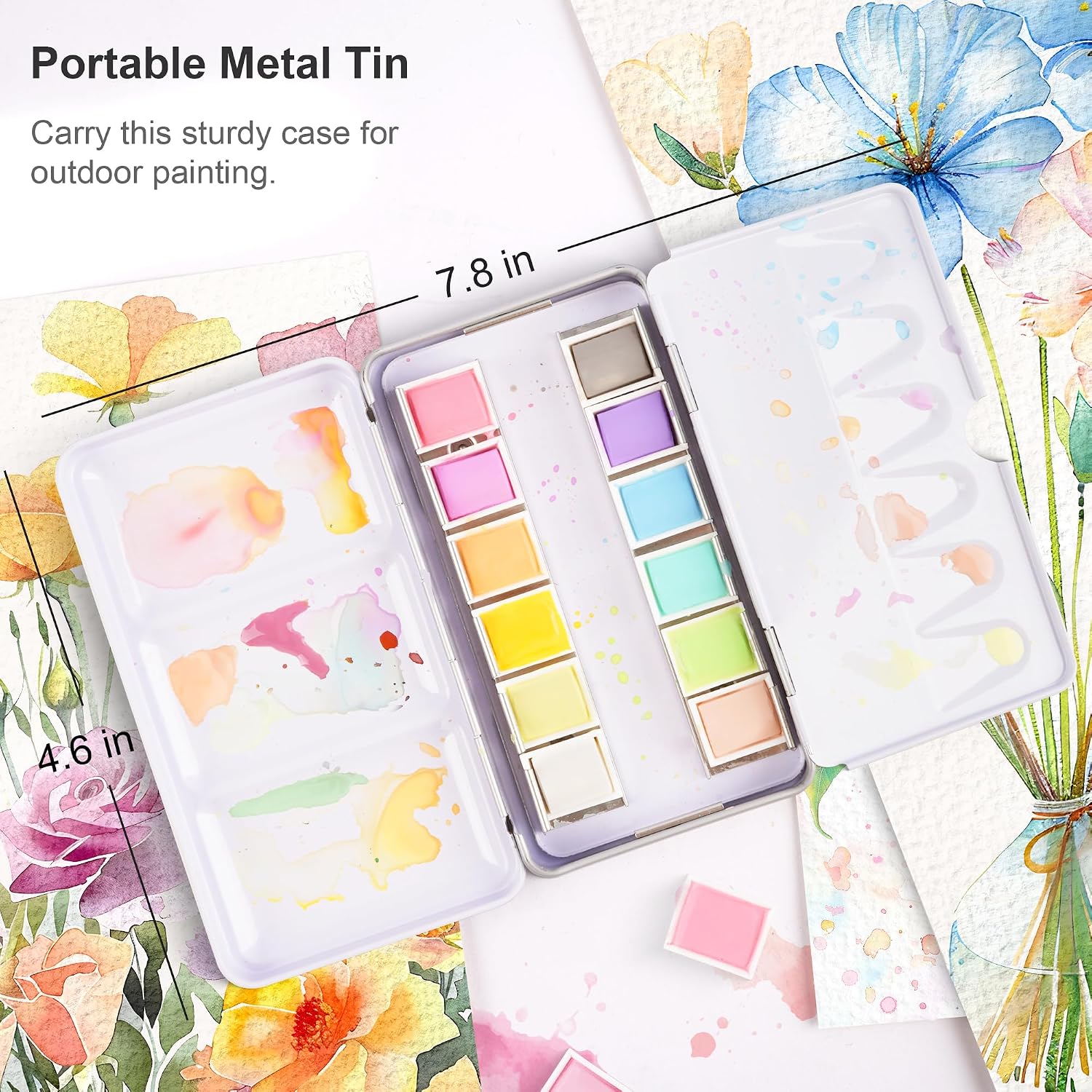 PHOENIX Pastel Watercolor Paint Set - 12 Half Pan Soft Muted Colors, Artist Grade Palette Watercolor Travel Set, Gift for Water Color Painter image 4