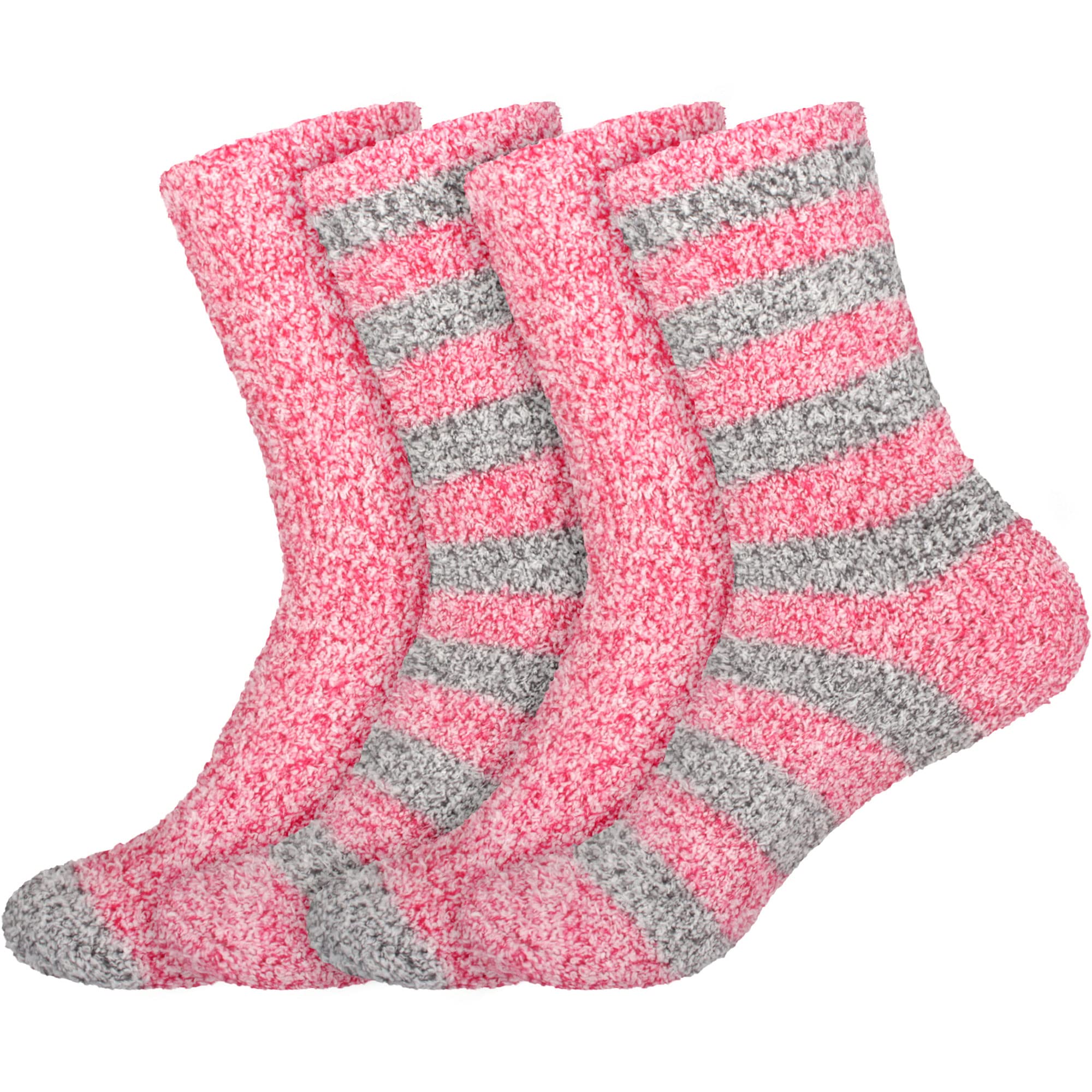 BambooMN Women's Soft Fuzzy Warm Cozy Striped Solid Socks - 4 Pair Value Packs