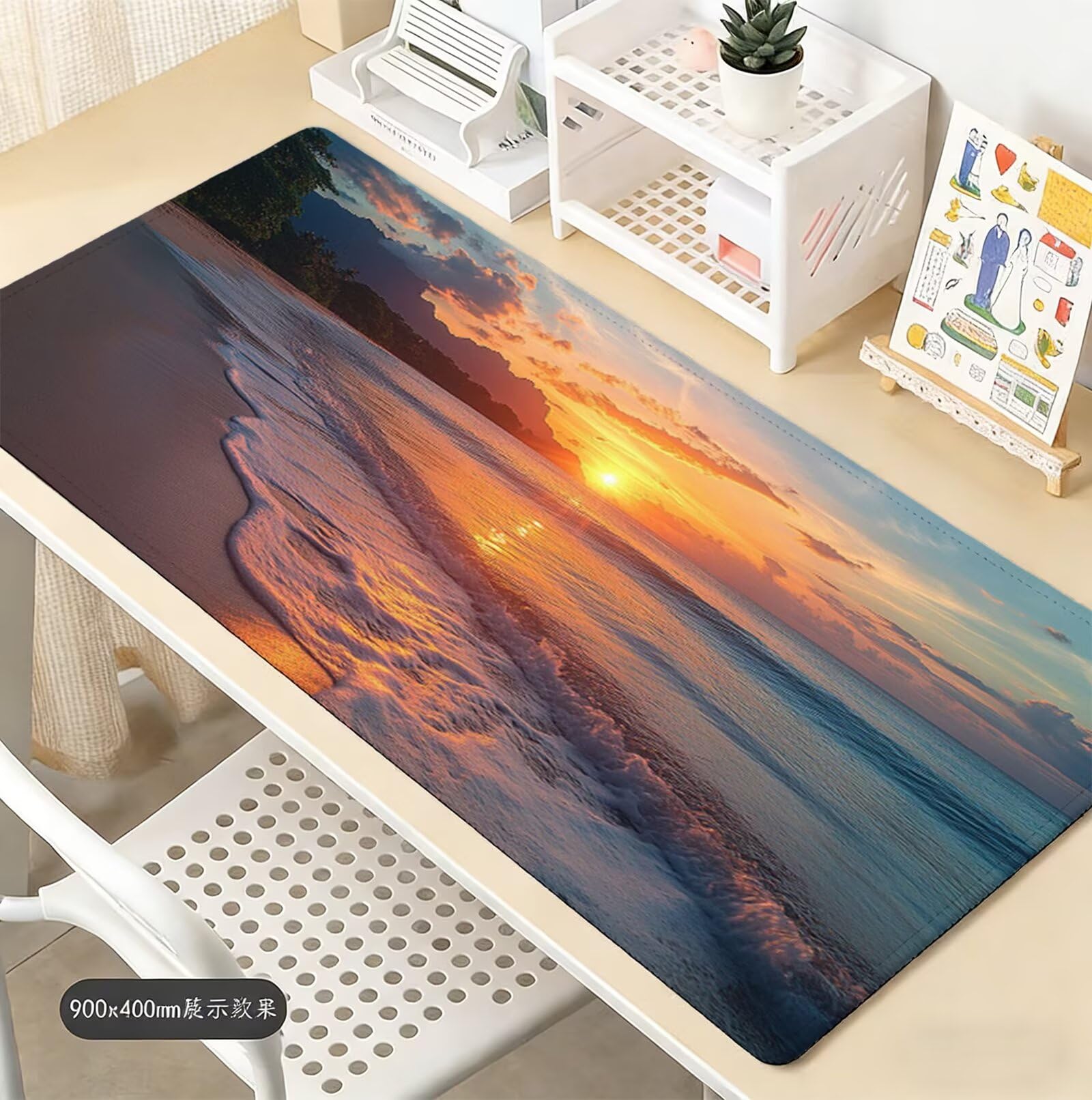 Podkładka pod mysz plażową XXL 1600 x 800 mm duża podkładka pod mysz dla graczy krajobraz pod ręką biurko szyte krawędzie wodoodporna antypoślizgowa, do komputera, laptopa poprawia dokładność i