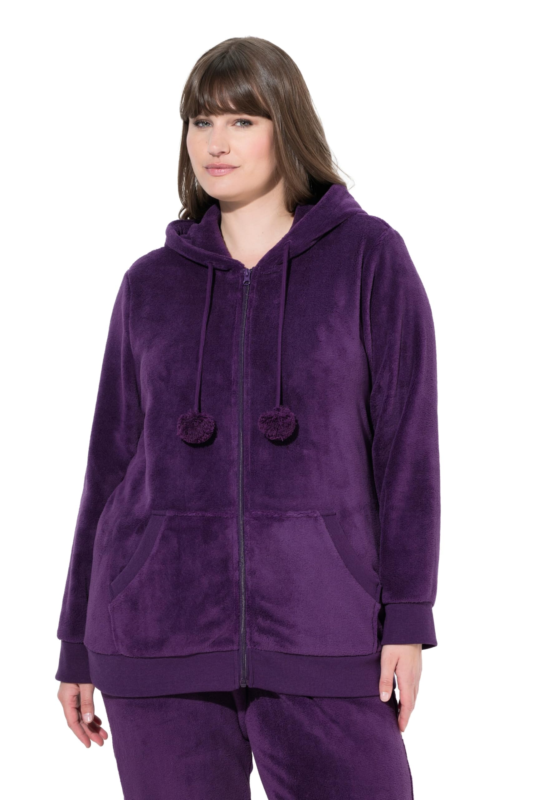 Ulla Popken Damen große Größen Übergrößen Plus Size Homewear-Jacke, Plüsch, Kapuze, Kängurutaschen 809386