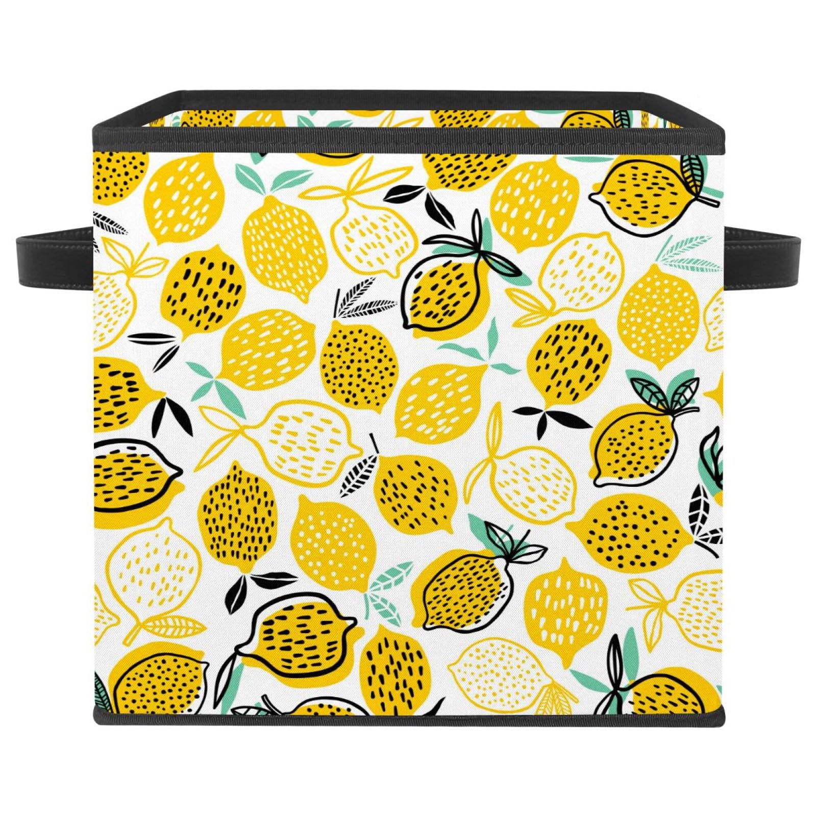 Organiseur pliable en tissu imprimé citron bac de rangement avec poignées renforcées