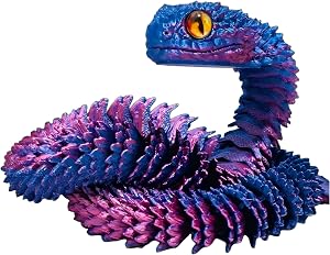 🎫🎫 DOUBLE COUPON! 3D Printed Snake Flexible Articulated Animal Model – Gradient Red Blue Snake Toy – Collectible 3D Printed Animals Decoration for Home and Office