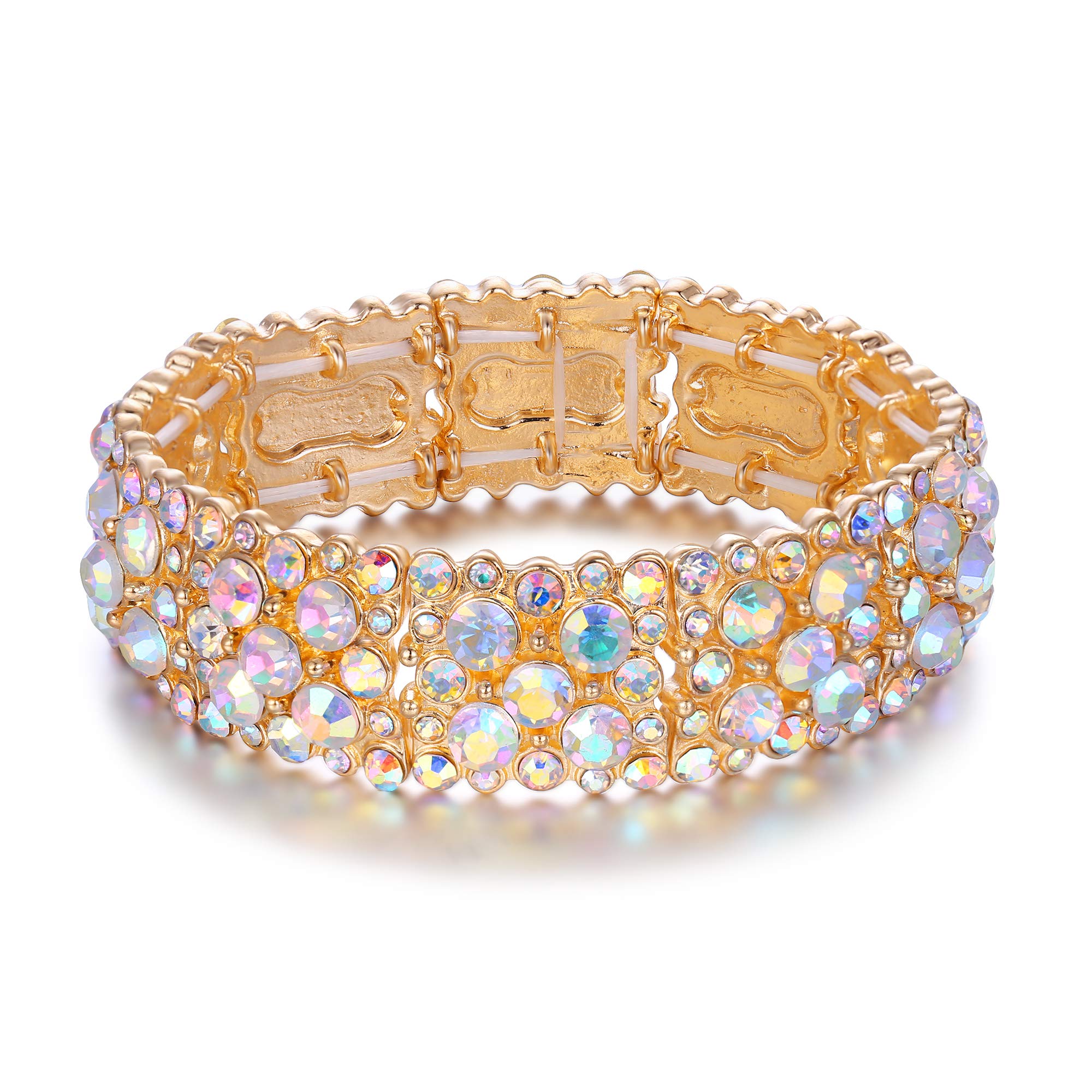 EVER FAITH Pulsera Brazalete Elástica Mujer Redondo Cristal Austríaco Elegante Boda