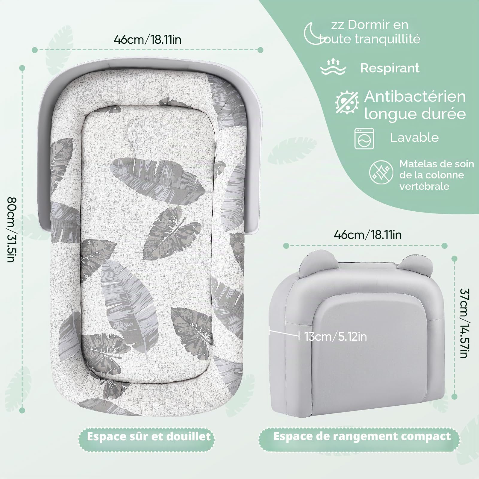 Baby Nest - Nid d'Éveil et de Sommeil pour Nouveau-Nés jusqu'à 24 Mois - Couchage Bébé Respirant & Portable Double Face, Léger & Lavable en Machine avec Sac de Transport-Pour Dormir, Jouer et Voyager