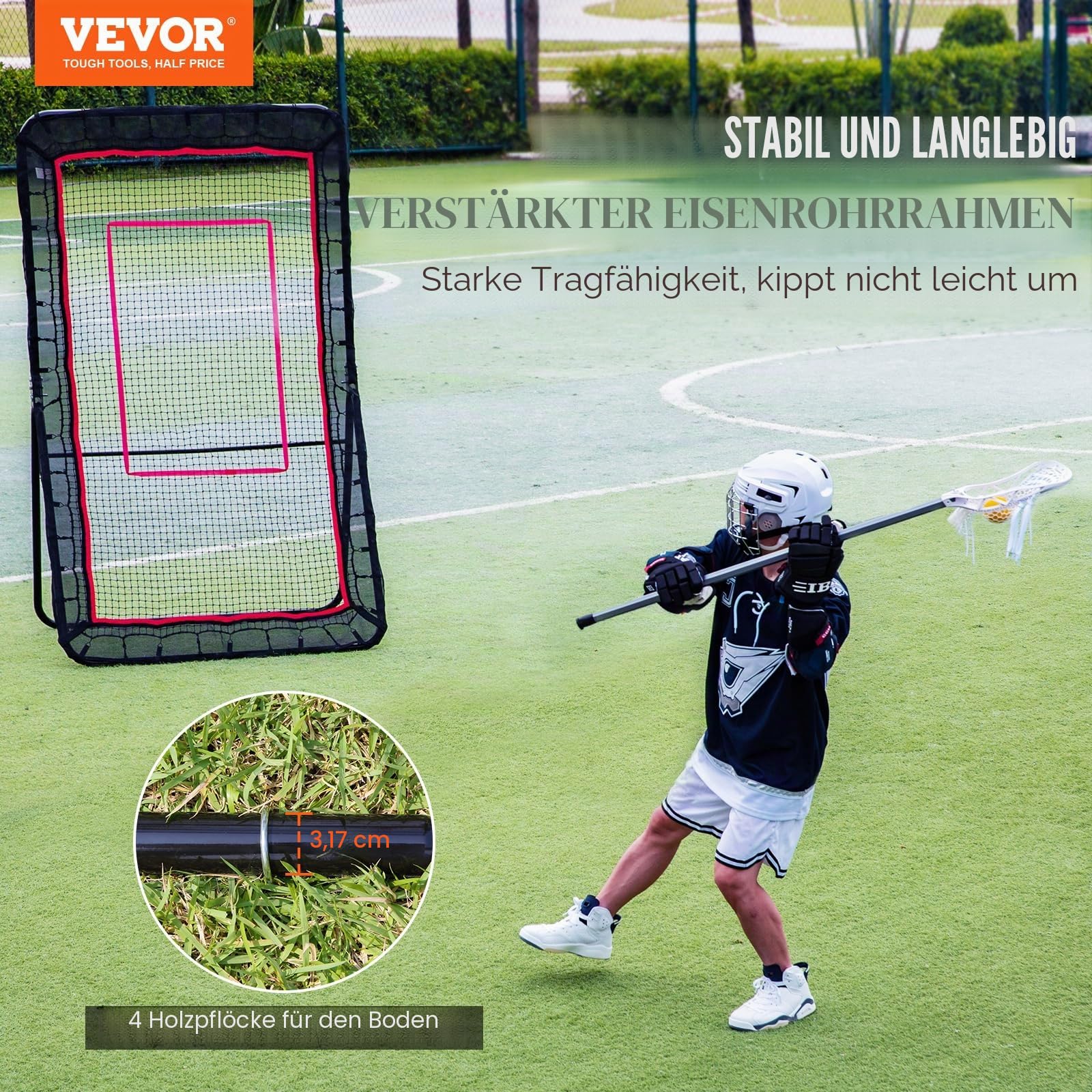 VEVOR Lacrosse Rebounder für Hinterhof, Volleyball-Rückprallnetz, Pitchback-Throwback-Baseball-Softball-Rückkehr-Trainingsbildschirm, verstellbarer Winkel, Schießübung, Trainingswand mit Ziel
