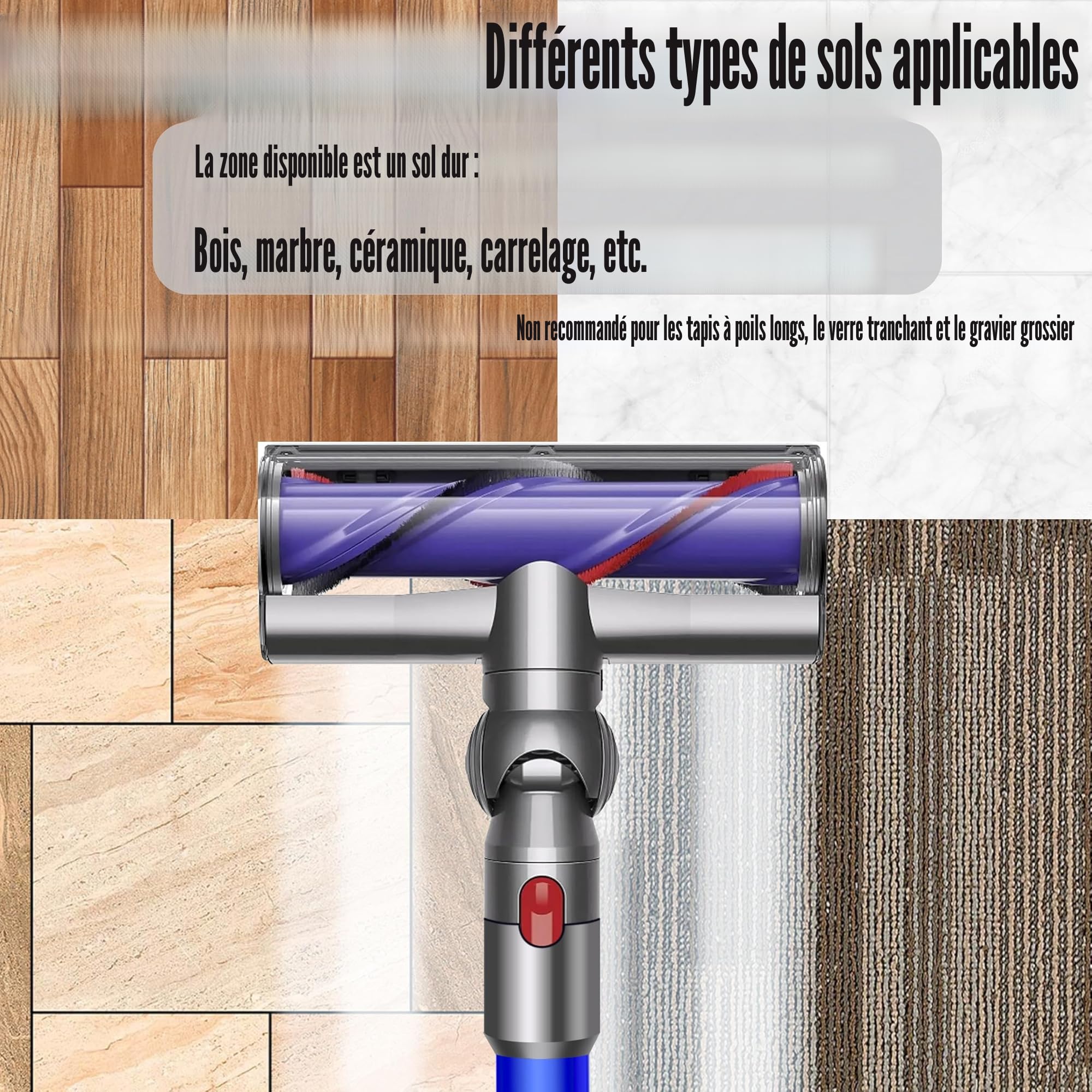 Brosse motorisée compatible pour Dyson V10 V8 V11 V15 V7 Rouleau adapté pour tapis et sols durs et coins étroits