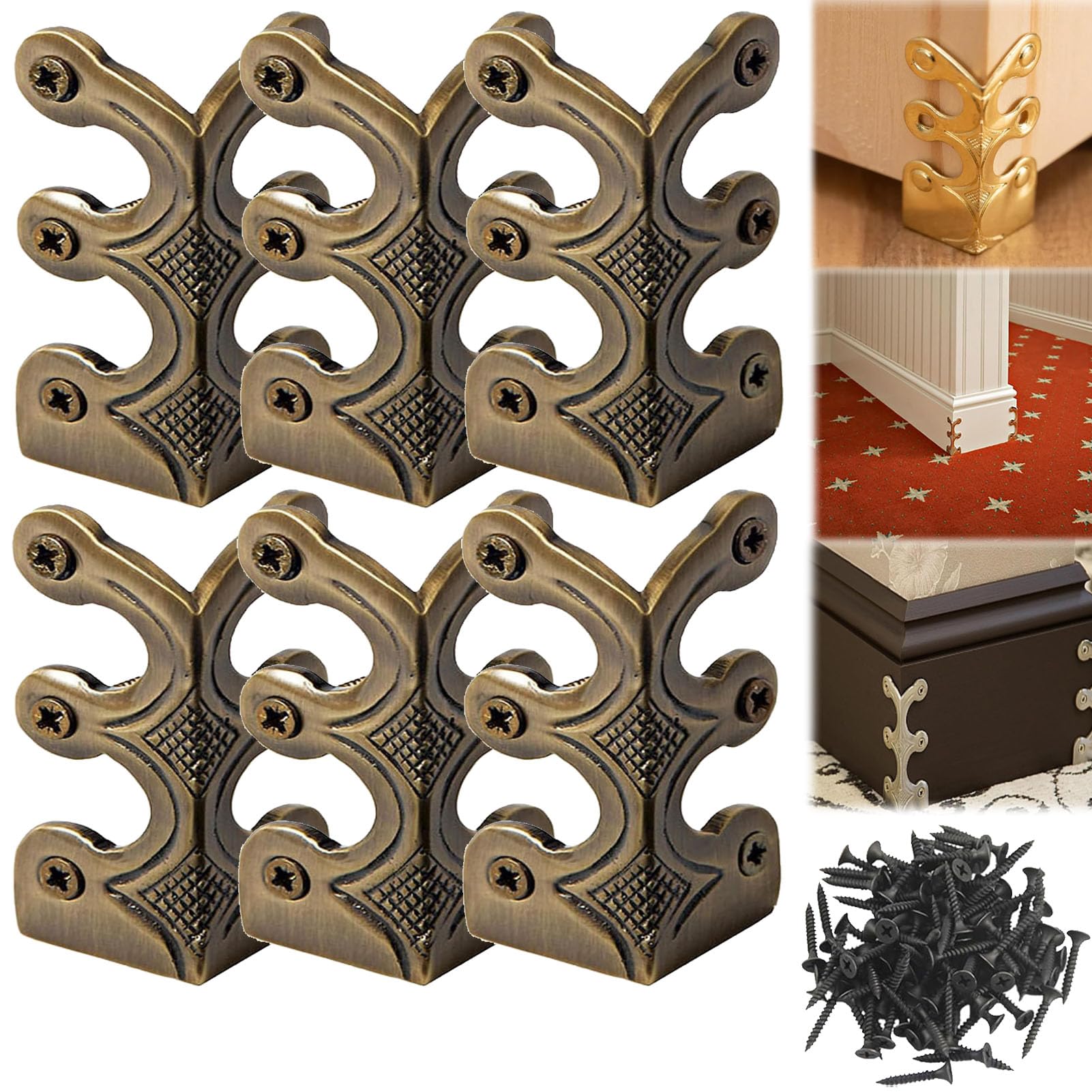 Skiffers Baseboard Corner Protectors, Solid Brass Skirting Board Corner Protectors, Brass Skiffers Corner Protectors, Gold Skiffers, Baseboard Skiffers Silver (6pcs,Bronze)