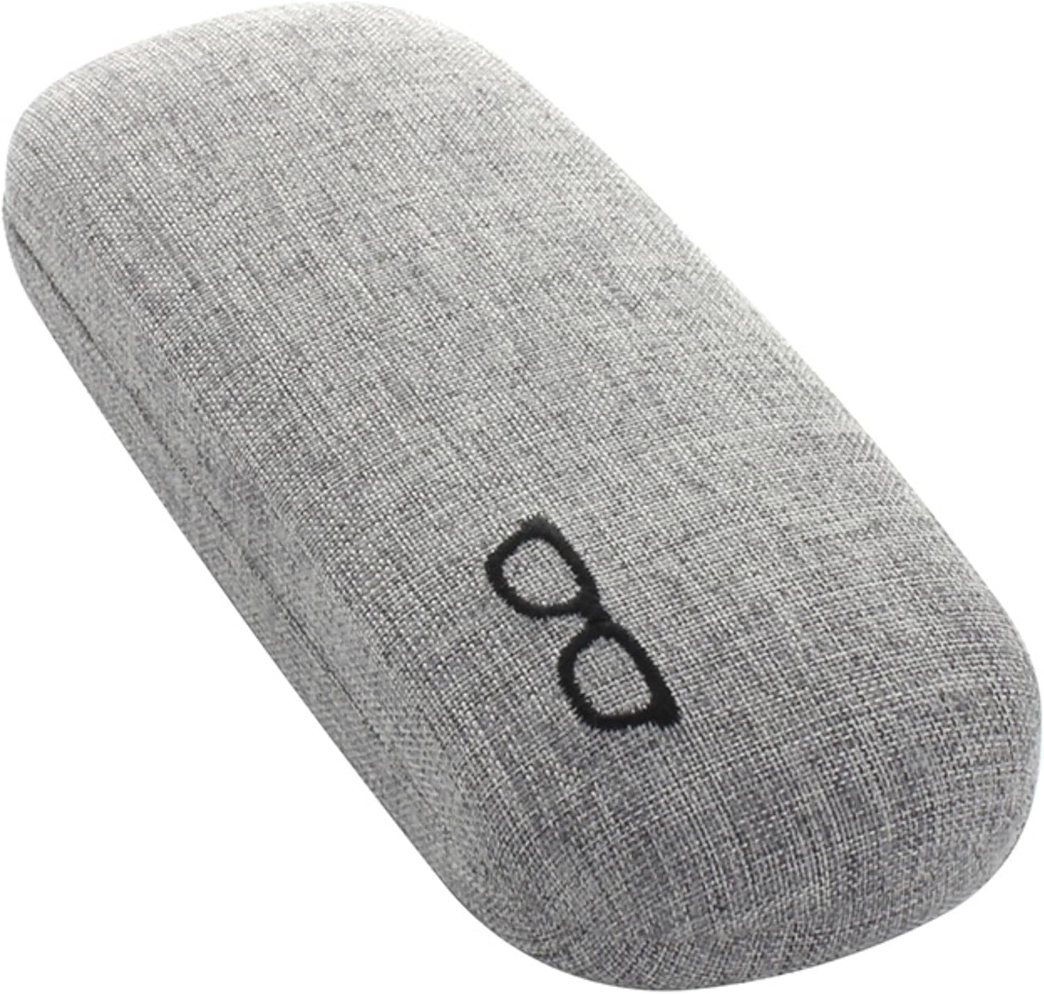 メガネケース メタル ハード ラウンド コンパクト おしゃれ ファブリック 生地 かわいい ワンポイント 眼鏡刺繍モチーフ メンズ レディース 兼用 グレー 2235-01