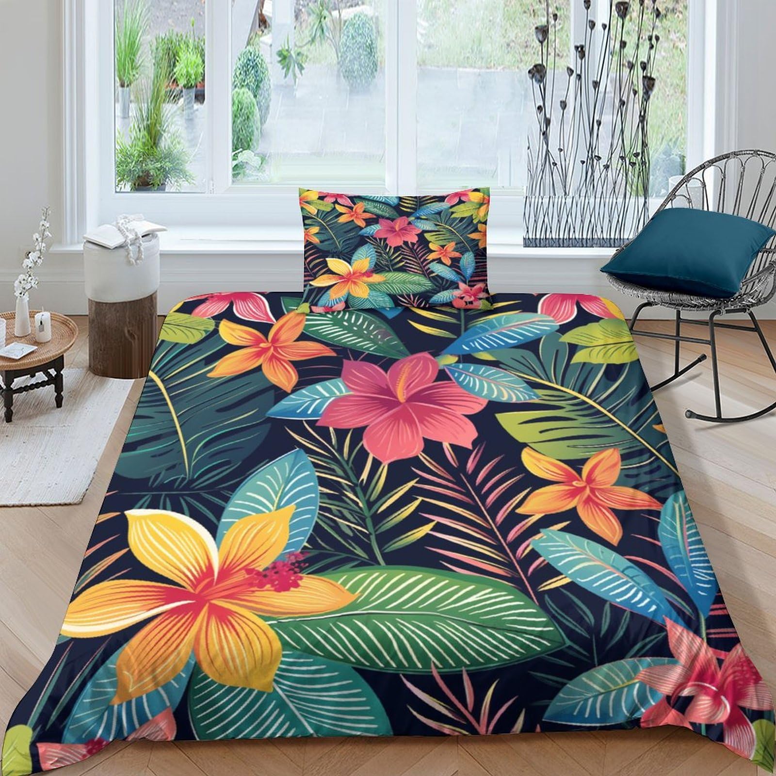 UENDOKRNN Colourful Flower Patterns Duvet Cover 3 PCS Hotel Quality Quilt Cover Bedding Set Bed Covers with Pillowcases with Zipper Closure Ultra Soft Anti Allergic Microfiber Single（135x200cm）